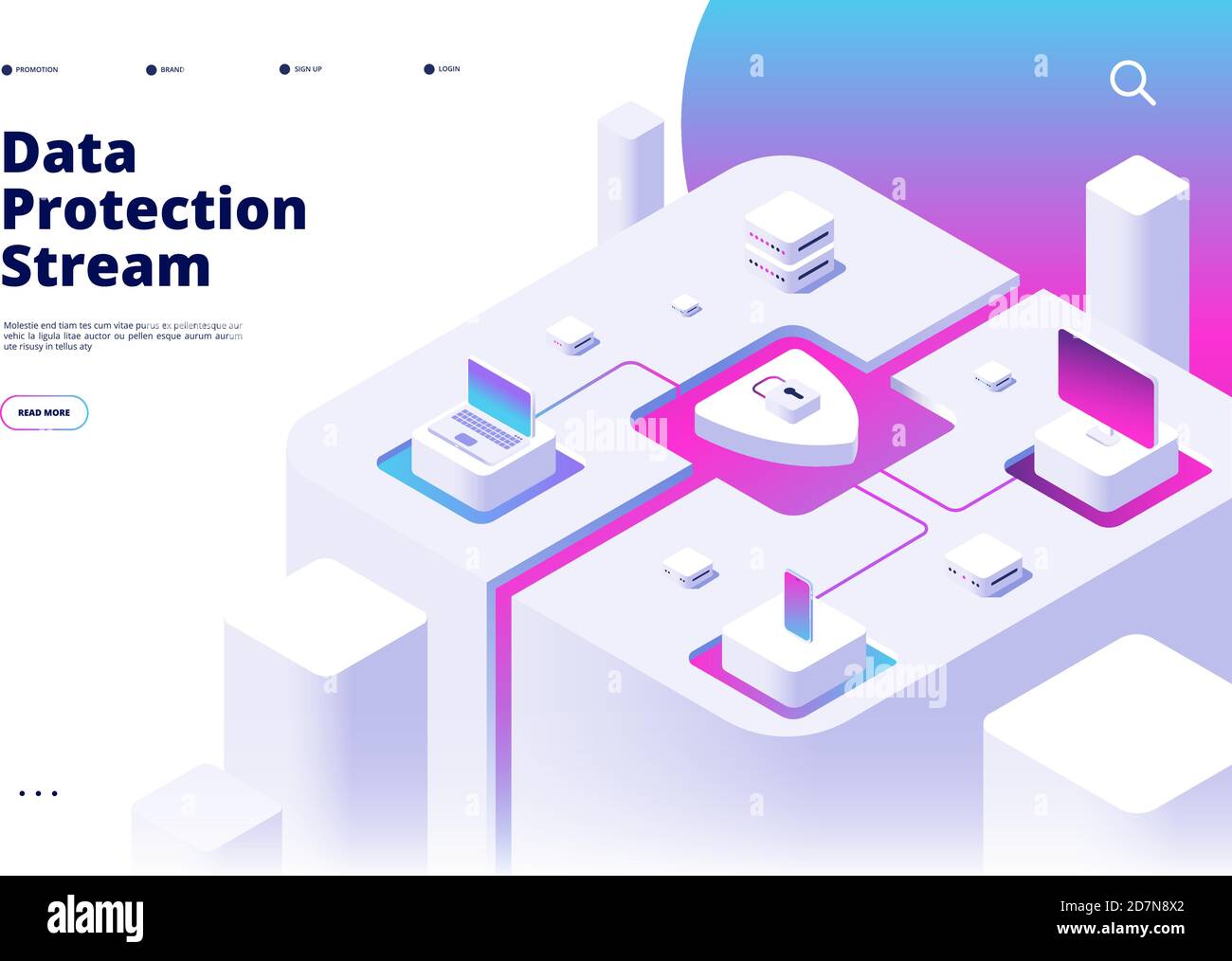 Atterraggio sulla protezione dei dati. Sicurezza del telefono verifica della password trasferimento di denaro Proteggi sicurezza di accesso sicuro app concetto vettoriale isometrico. Dati di sicurezza e illustrazione della sicurezza dello scudo Illustrazione Vettoriale