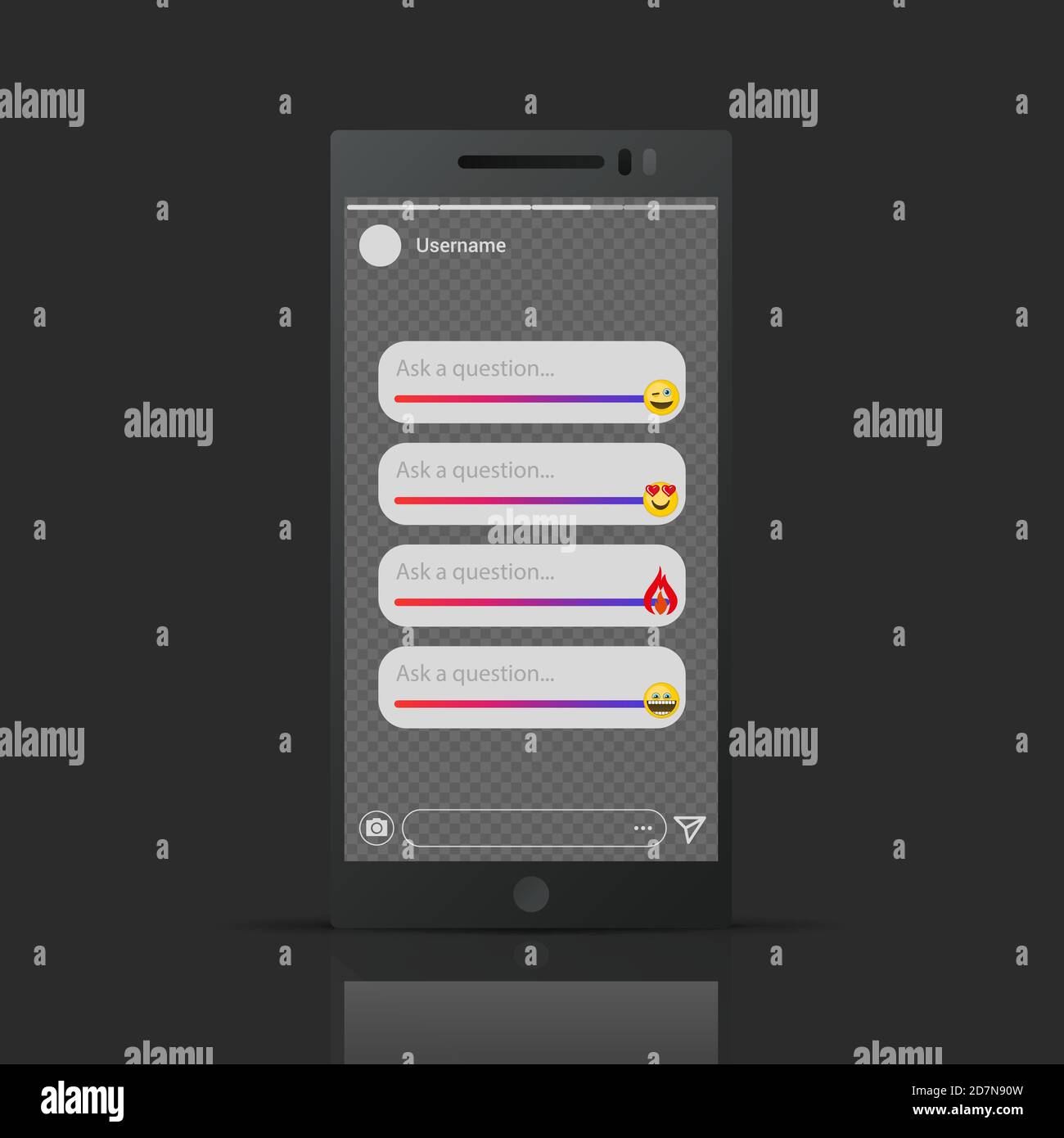 Ispirato da instagram - Stories emoji Sliders modello vettoriale. Illustrazione di emoji Slider Smile, feedback social network per app Illustrazione Vettoriale