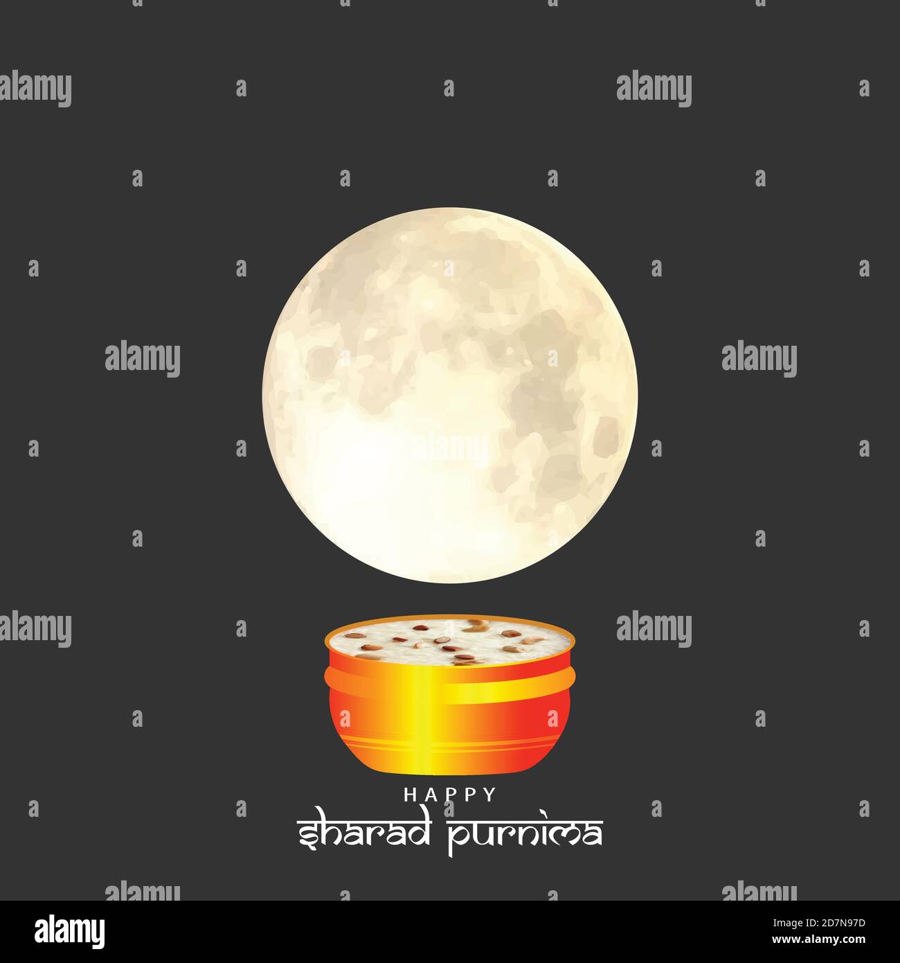 Illustrazione vettoriale di Sharad Purnima che è un festival di raccolta celebrato il giorno della luna piena. Luna piena di notte. Illustrazione Vettoriale