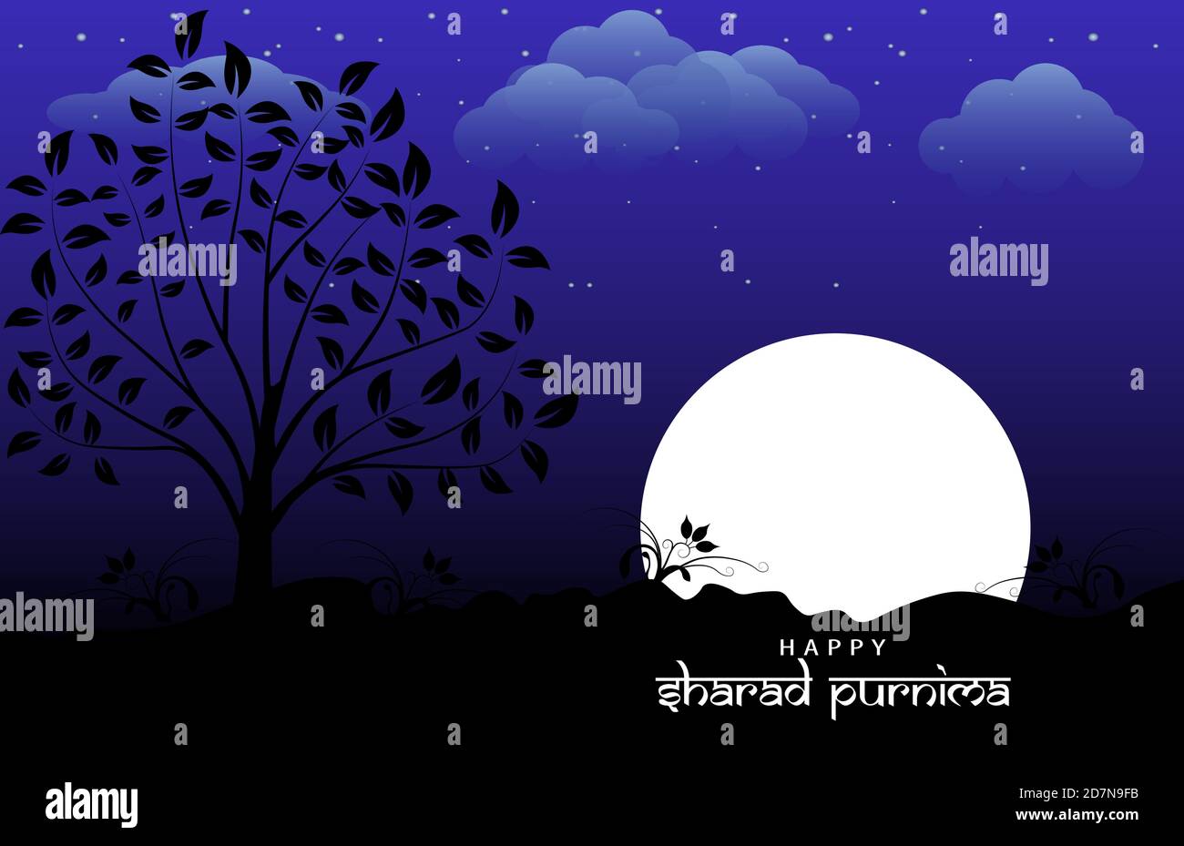 Illustrazione vettoriale di Sharad Purnima che è un festival di raccolta celebrato il giorno della luna piena. Luna piena di notte. Illustrazione Vettoriale