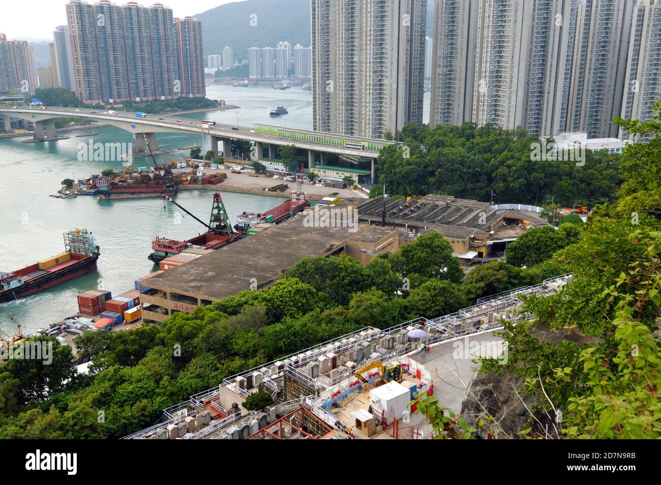 Vista aerea del macello Tsuen WAN (centro), Tsuen WAN, Hong Kong Foto Stock