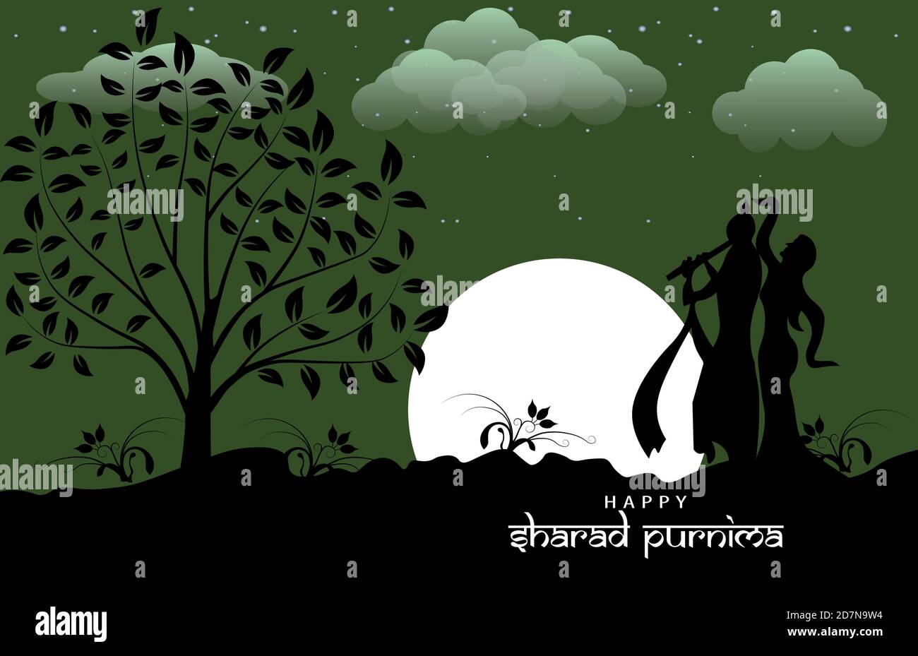 Illustrazione vettoriale di Sharad Purnima che è un festival di raccolta celebrato il giorno della luna piena. Luna piena di notte. Illustrazione Vettoriale