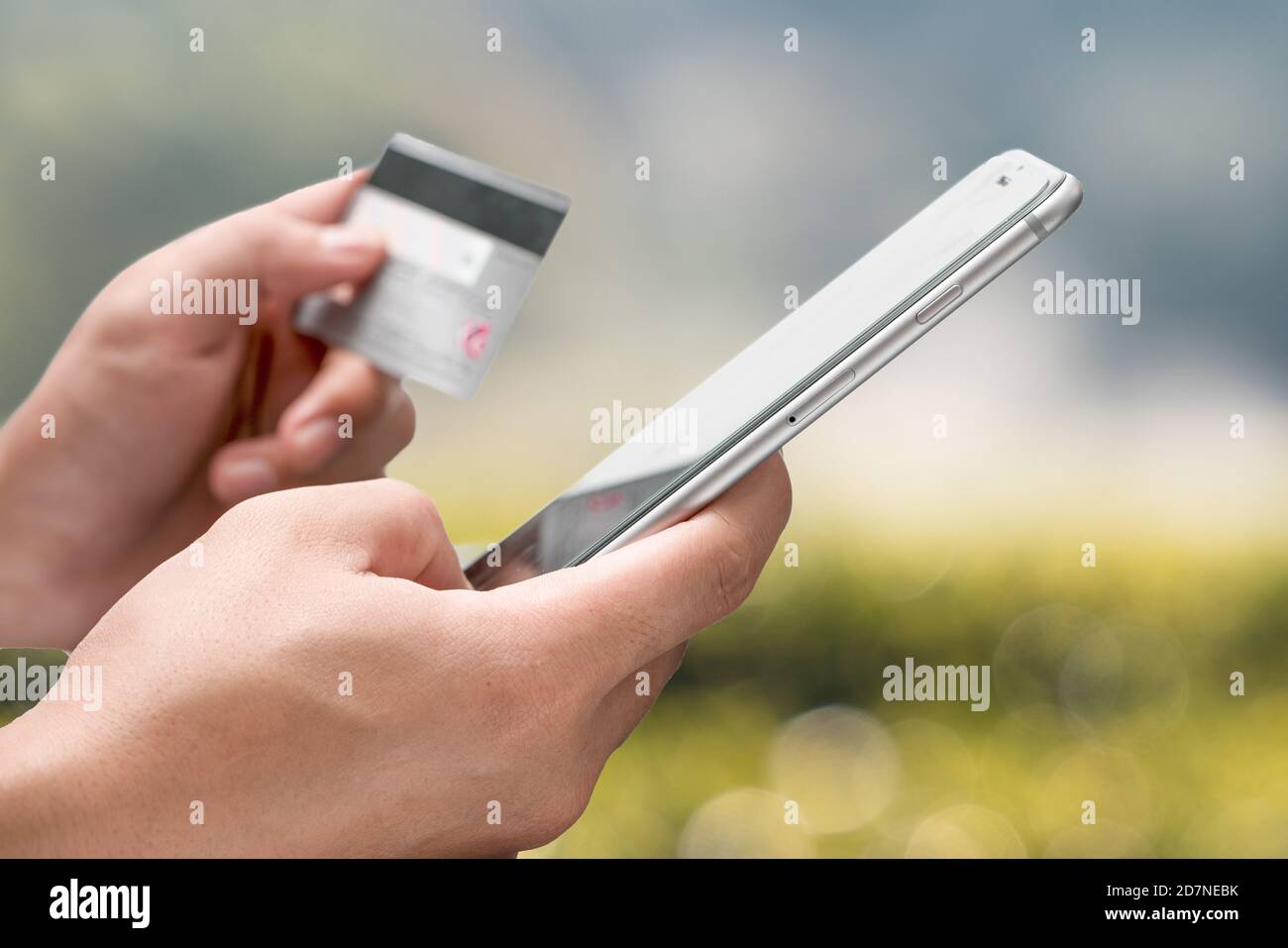 negozio online con smartphone Foto Stock