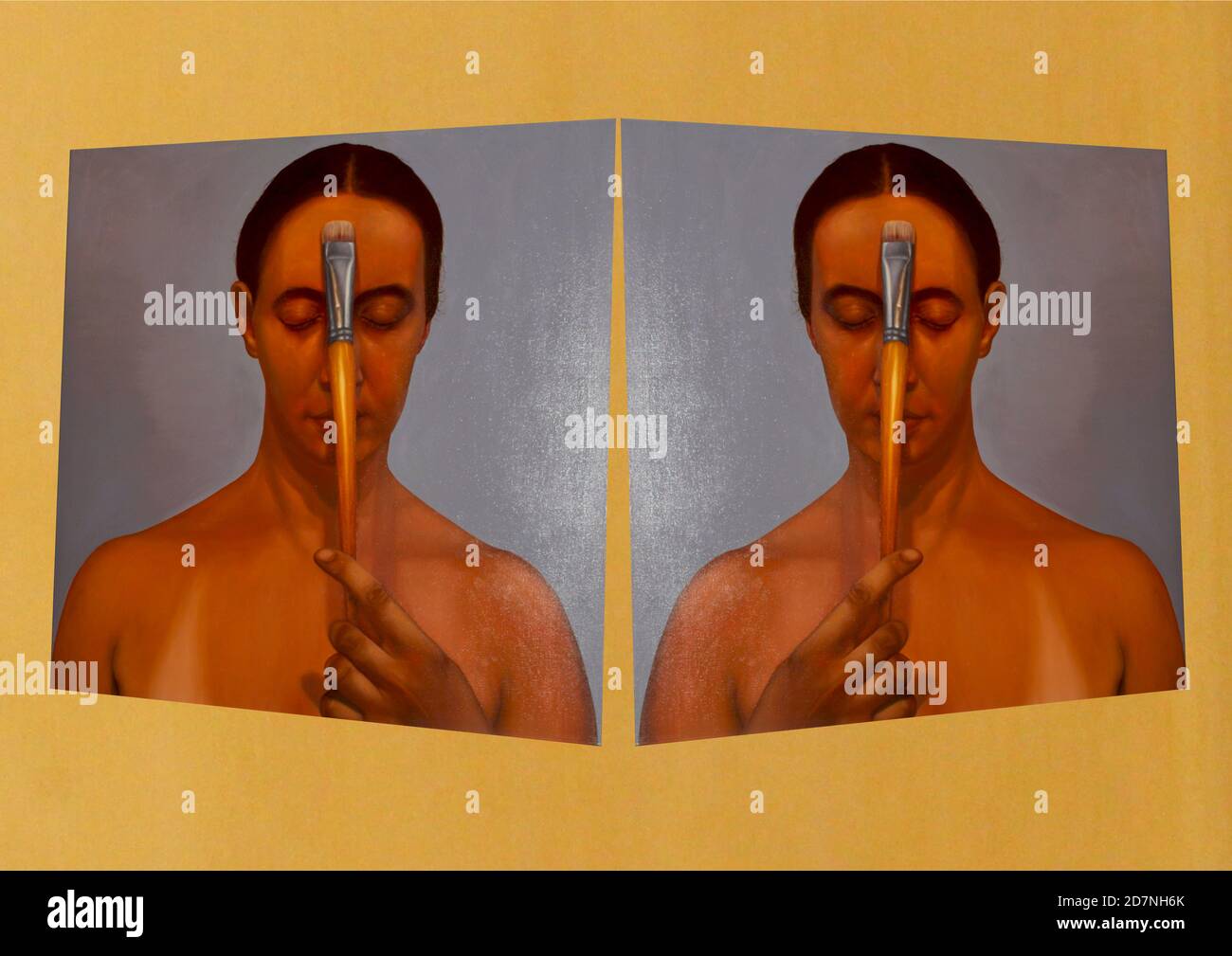 Gayatri Gamuz - autoritratto - opera d'arte nella camera da letto dell'Old Harbour Hotel Kochi, India Foto Stock