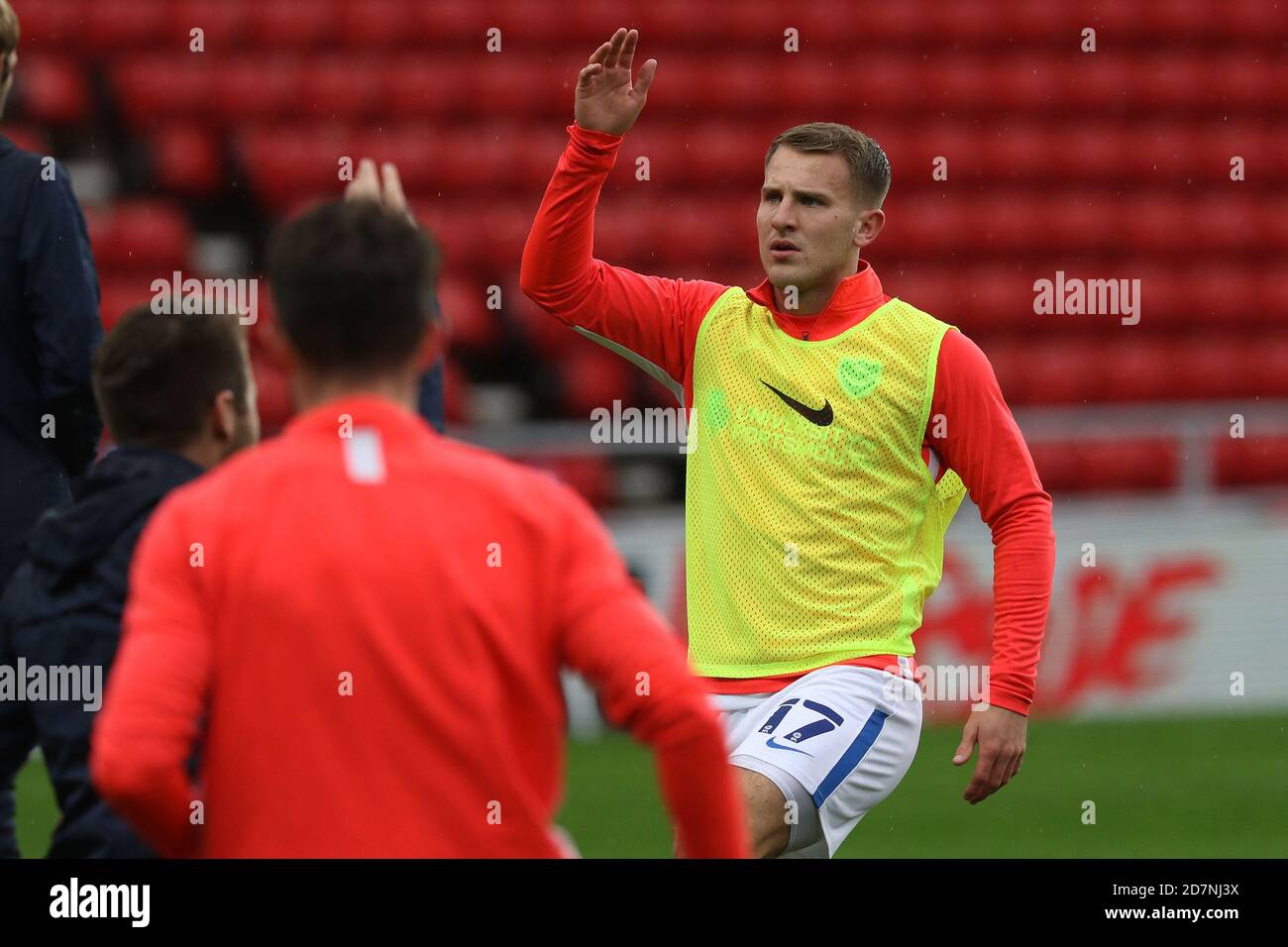 SUNDERLAND, INGHILTERRA. 24 OTTOBRE Byrn Morris di Portsmouth prima della partita Sky Bet League 1 tra Sunderland e Portsmouth allo Stadio di luce, Sunderland, sabato 24 ottobre 2020. (Credit: Robert Smith | MI News) Credit: MI News & Sport /Alamy Live News Foto Stock