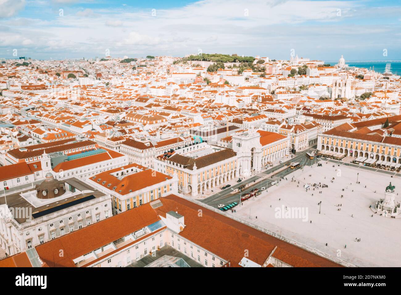 Vista aerea della famosa Praca do Comercio (Piazza del Commercio) a Lisbona, Portogallo Foto Stock