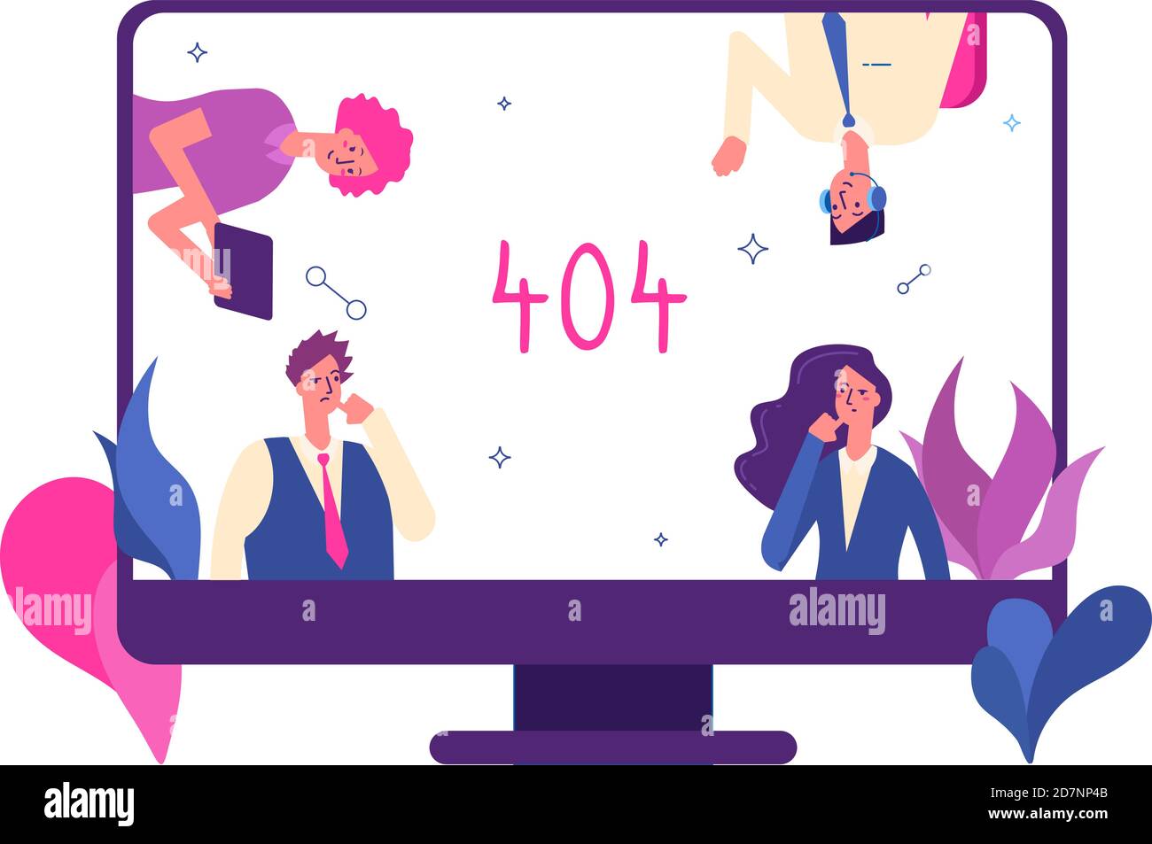 404 pagina di errore. Computer network 404 pagina di avviso perso messaggio non trovato Oops segno problema sito web vettore design. Immagine della pagina Web di avviso del problema Illustrazione Vettoriale