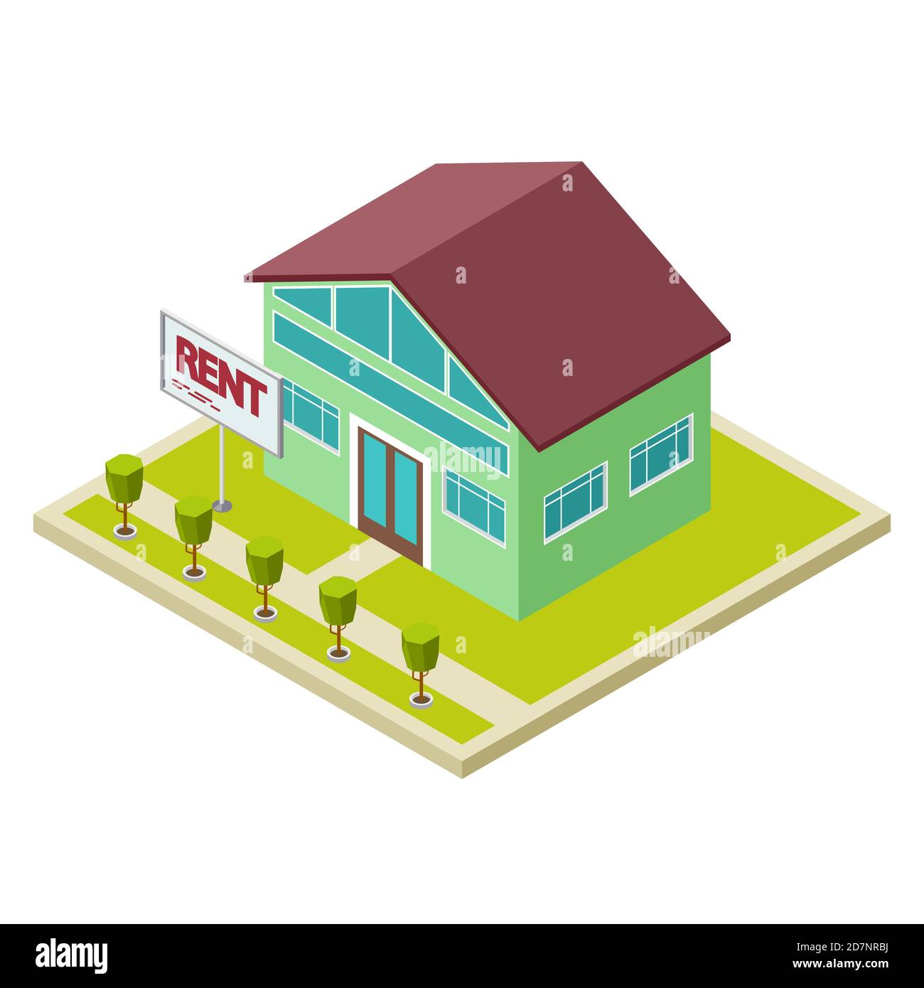 Affittare cottage o concetto vettoriale isometrico della casa. Illustrazione della casa reale cottage Illustrazione Vettoriale