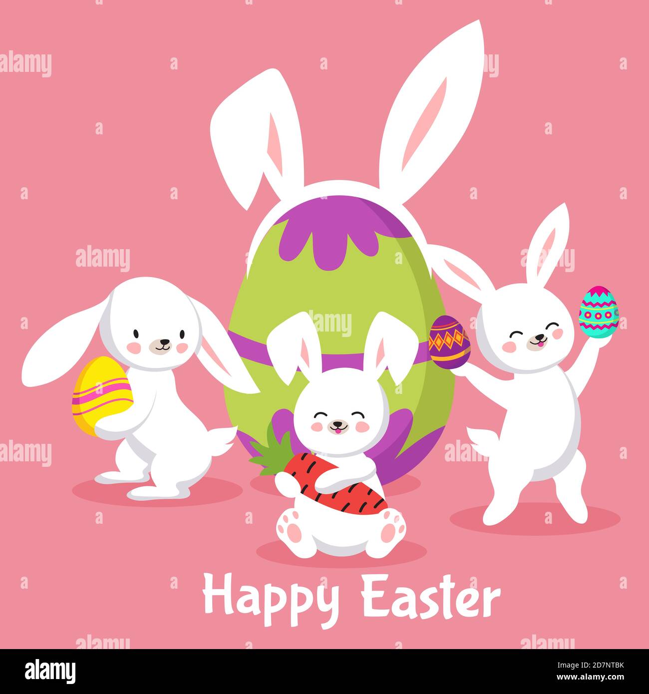 Sfondo vettore di Pasqua con carini coniglietti cartoni animati e uova. Illustrazione di coniglio di pasqua e uova colorate Illustrazione Vettoriale