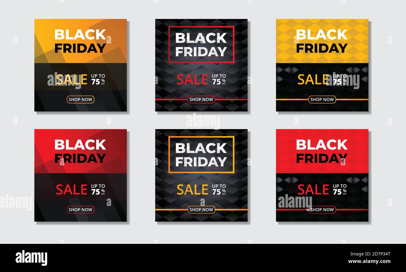 Banner di vendita Black Friday Set di post sui social media Illustrazione Vettoriale