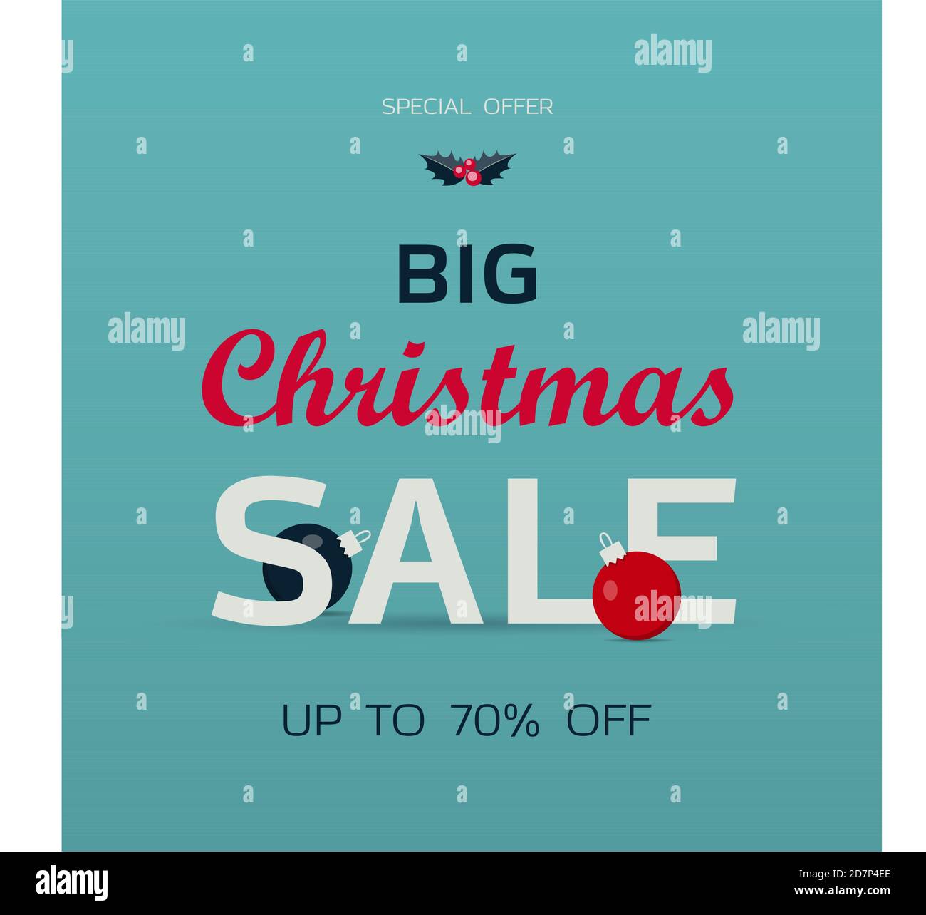 L'iscrizione è una grande vendita di Natale. Banner per la pubblicità su un negozio, un ipermercato, un sito Web o un'app. Immagine per un volantino o un opuscolo. Offerta di sconti per il Black Friday e la vendita per il nuovo anno. Offerta speciale di sconto. Illustrazione Vettoriale