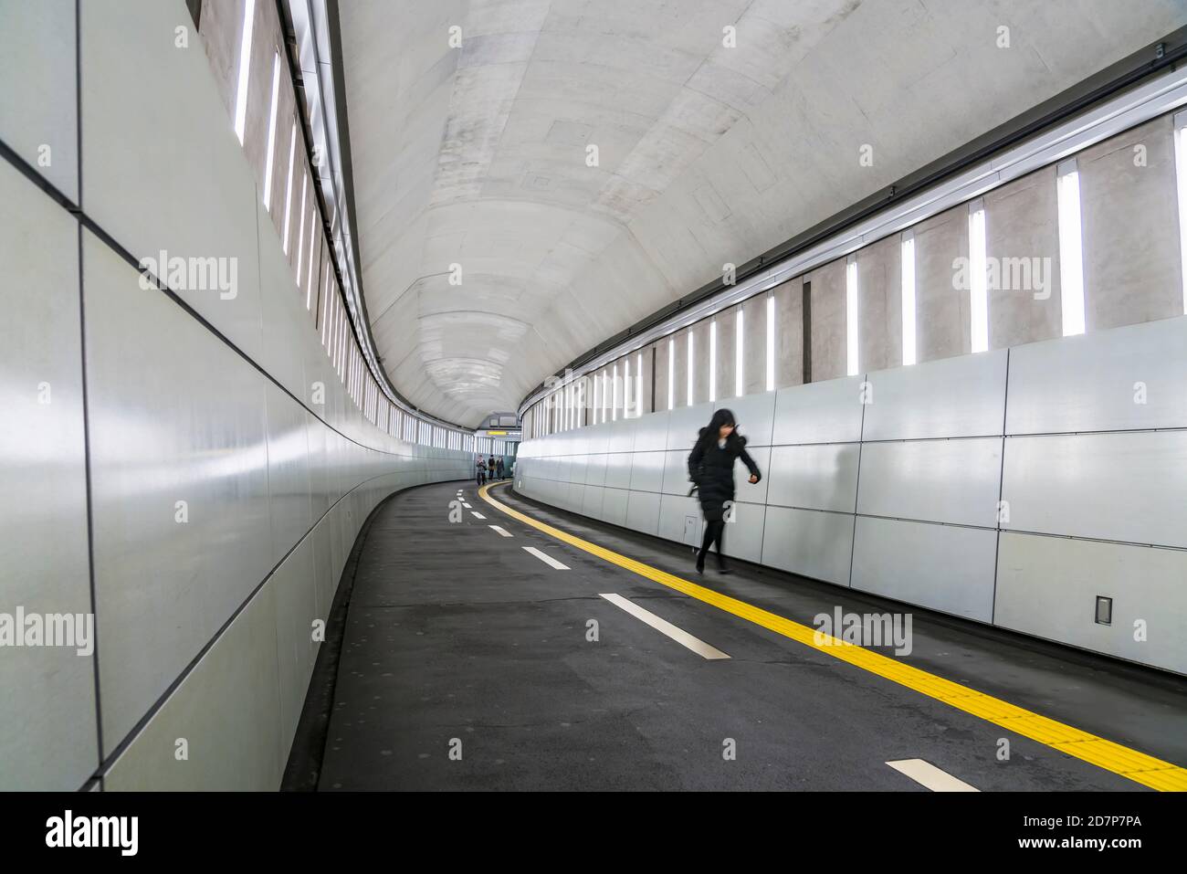 I pendolari camminano lungo il passaggio alla Toei Oedo Line Iidabashi Tokyo. Foto Stock