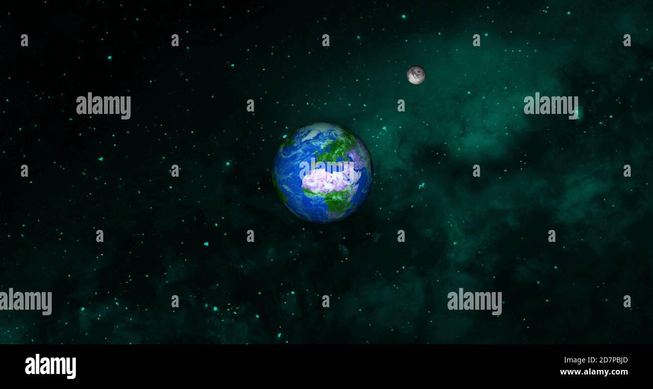 Risplendi la luce e illumina le piccole stelle con la Terra per uno stile realistico dal cosmo. Il globo è centrato nel telaio. sfondo dell'illustrazione. Foto Stock