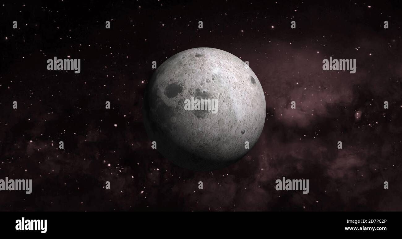 Pianeta luna con galassia colorata . 3d Moon Planet nello spazio con notte stellata colorata. Vista frontale della luna dallo spazio. Guarda la terra risoluzione 4k. Foto Stock