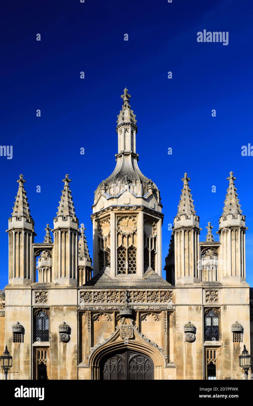 Vista del Kings College, Kings Parade, Cambridge City, Cambridgeshire, Inghilterra, Regno Unito Foto Stock