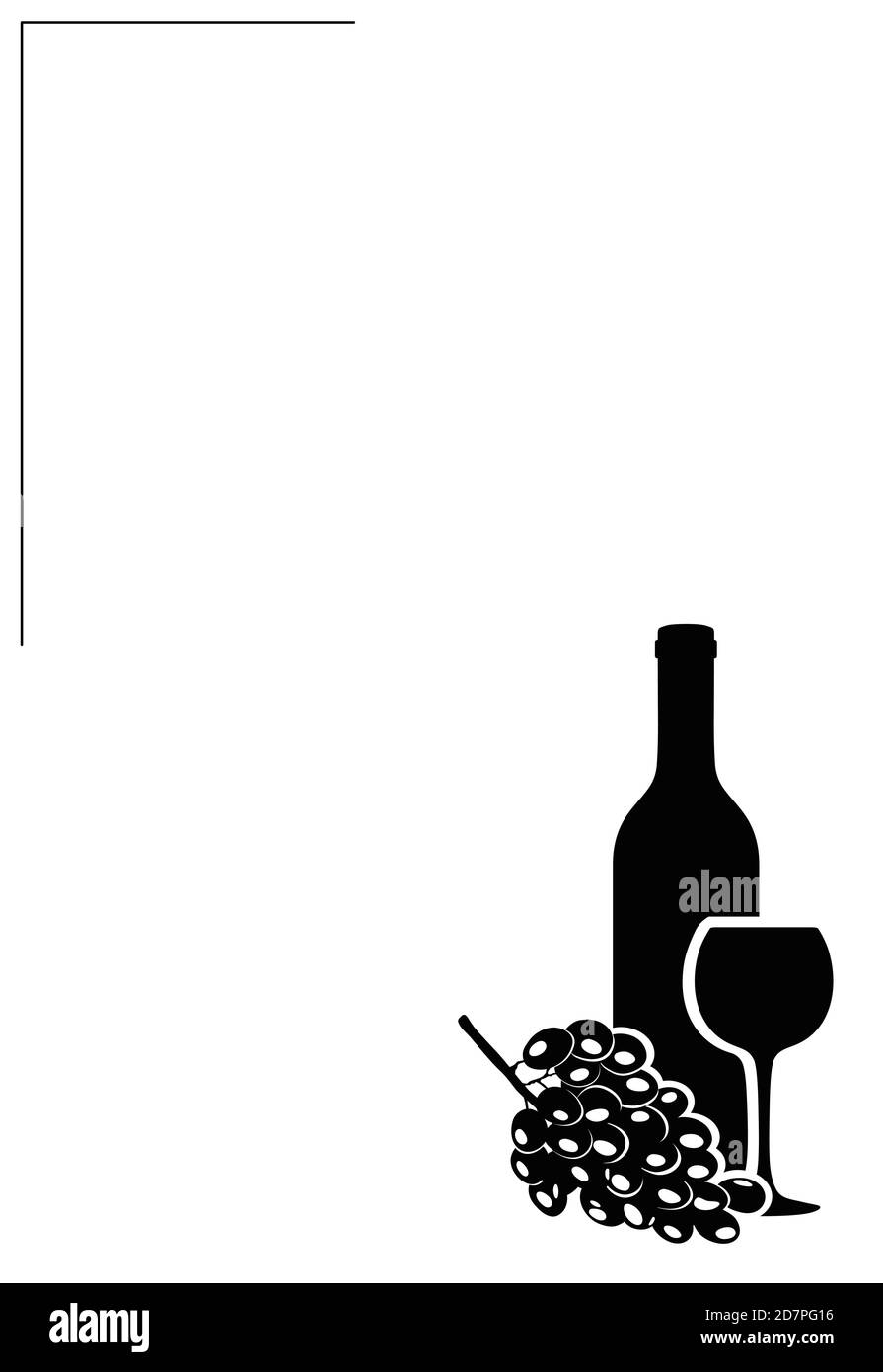 Foglia con silhouette di bottiglia di vino, bicchiere e uva. Illustrazione vettoriale Illustrazione Vettoriale