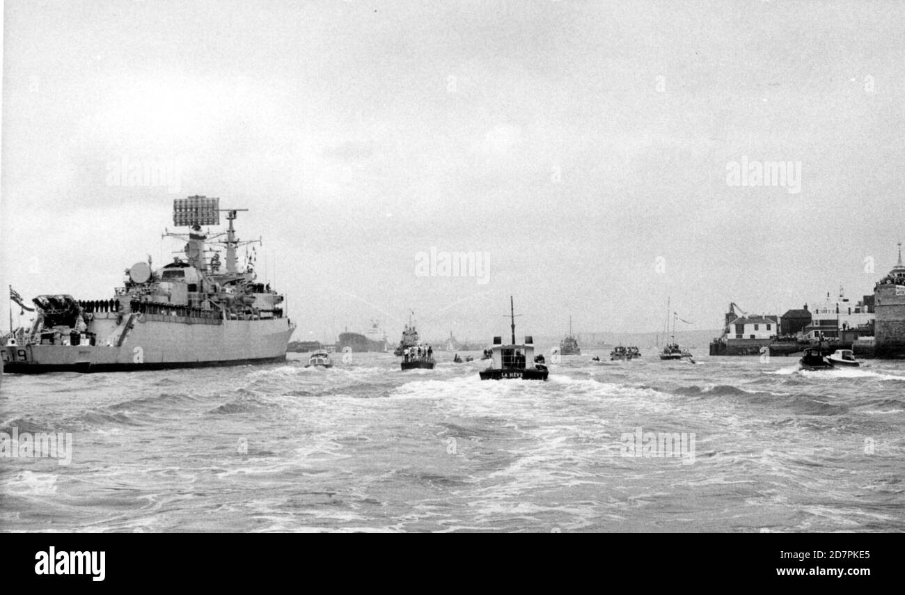 HMS GLASGOW CASA DALLA GUERRA DELLE FALKLANDS, PORTSMOUTH 1982 Foto Stock