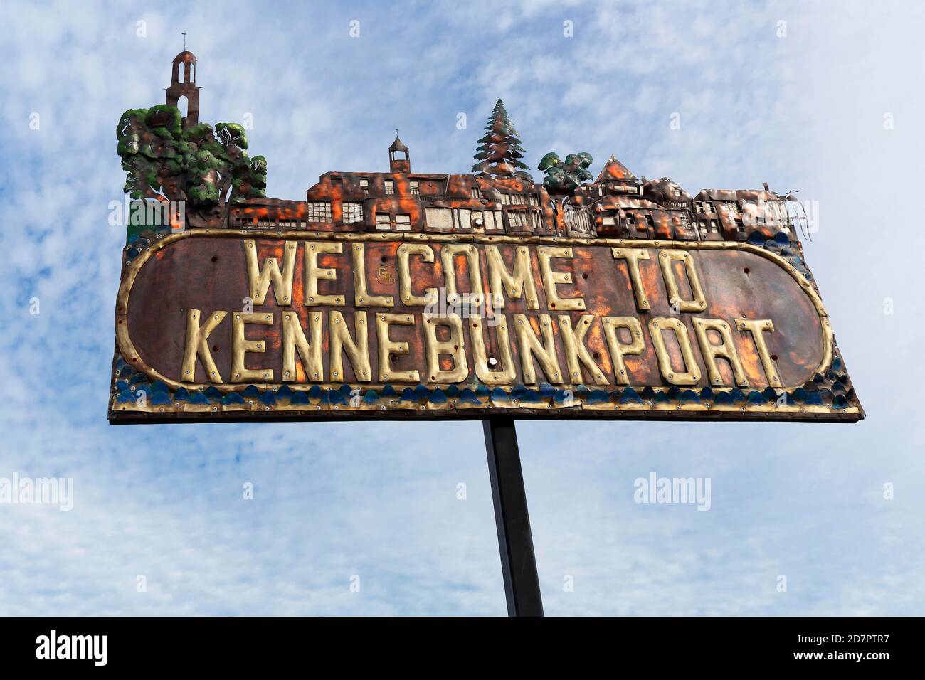 Cartello di benvenuto all'ingresso della città, Benvenuti a Kennebunkport,  Kennebunkport, Maine, York County, New England, USA Foto stock - Alamy