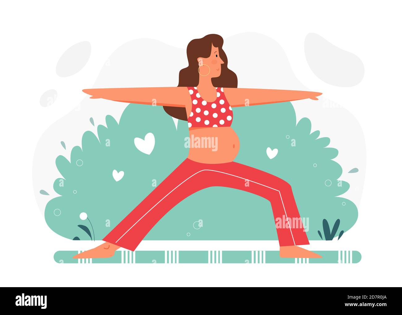 Gravidanza meditazione yoga piatta illustrazione vettoriale. Cartoon bella donna incinta carattere rilassante, meditando in lotus yoga asana posa, ascoltando la musica in casa appartamento sfondo interno Illustrazione Vettoriale