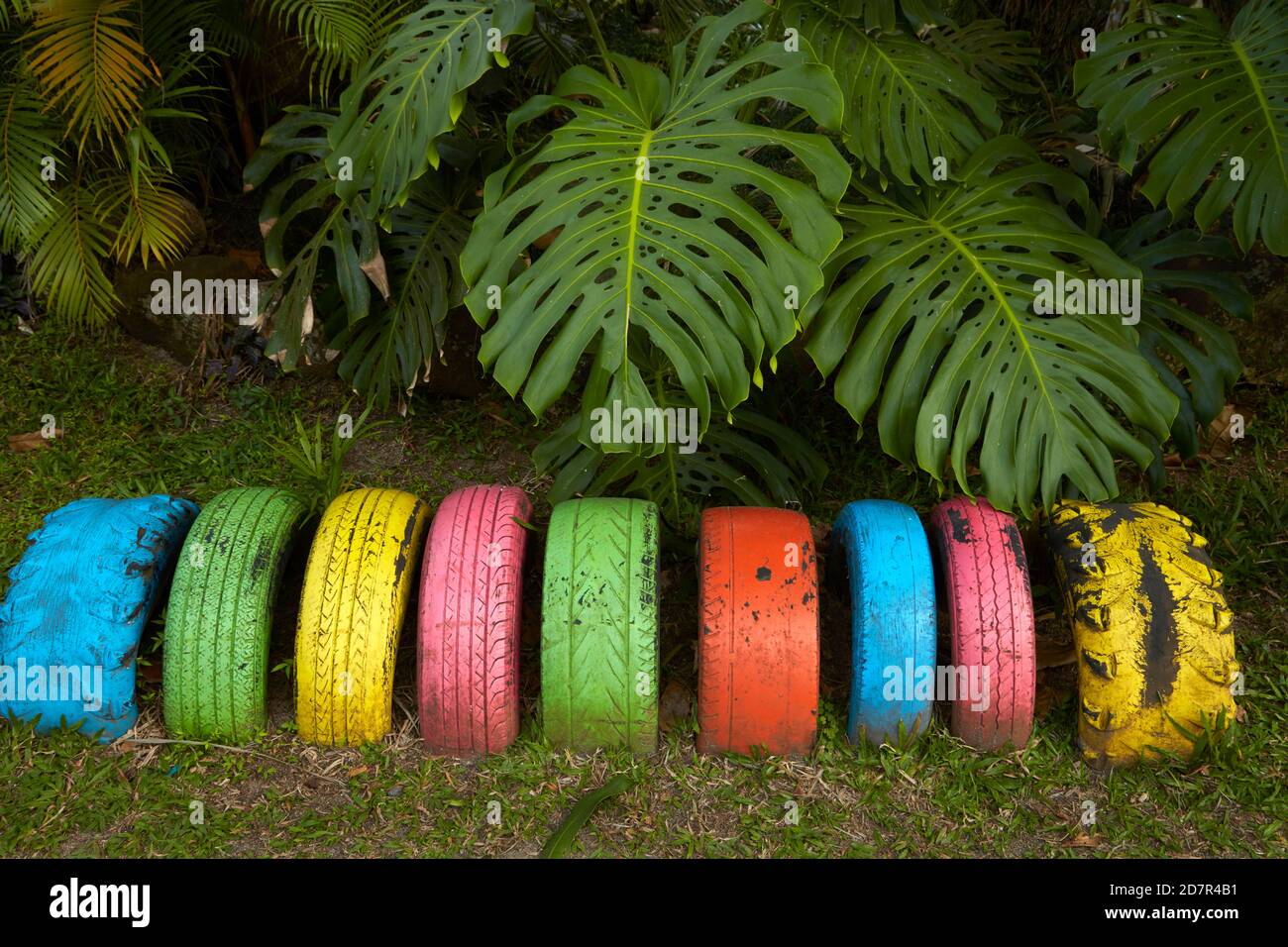 Bike stand, Giardini Botanici Maire Nui, Titakaveka, Rarotonga, Isole Cook, Sud Pacifico Foto Stock