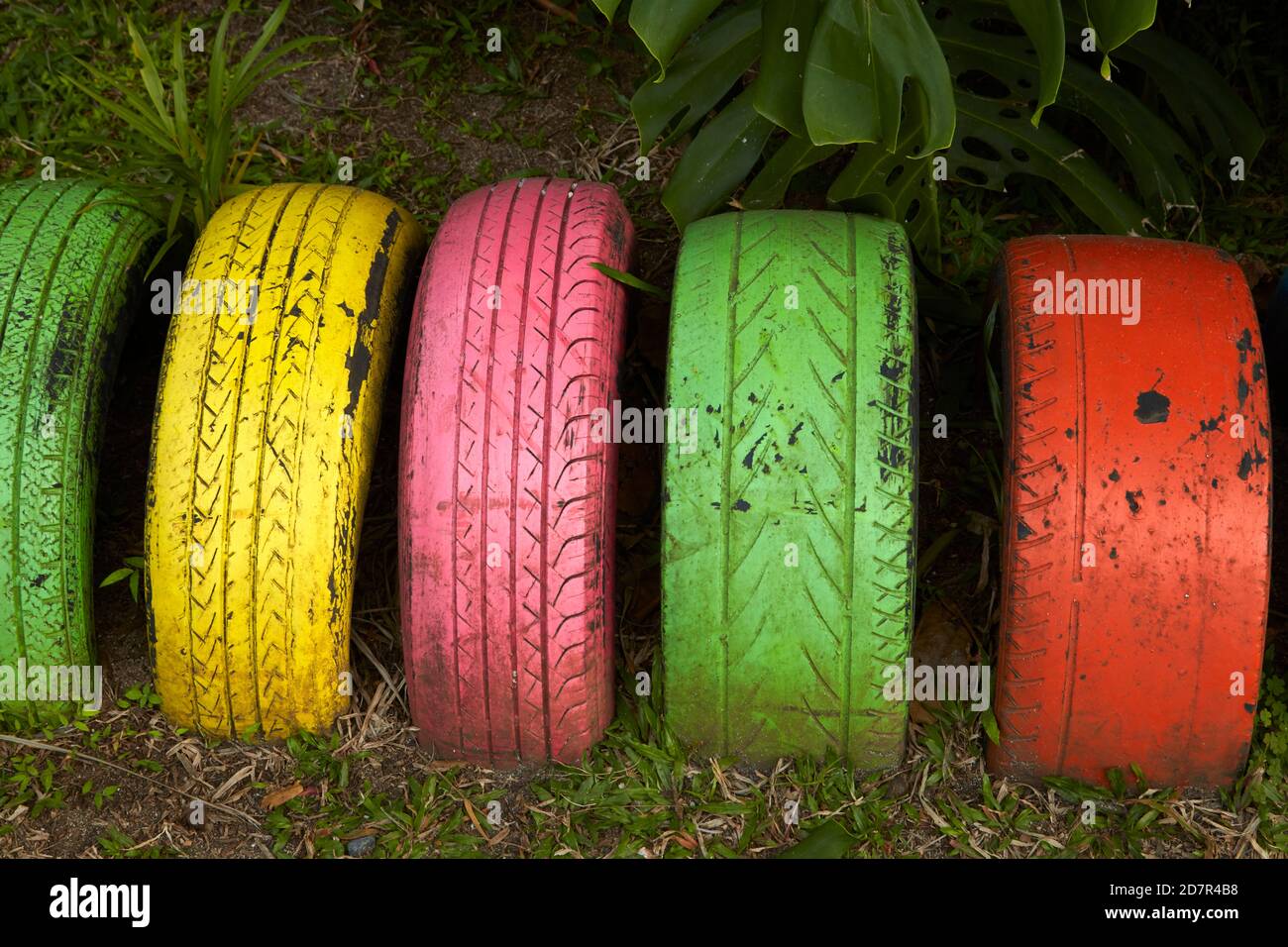 Bike stand, Giardini Botanici Maire Nui, Titakaveka, Rarotonga, Isole Cook, Sud Pacifico Foto Stock