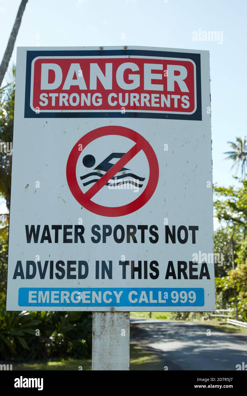 Nessun segno di nuoto, Rarotonga, Isole Cook, Sud Pacifico Foto Stock