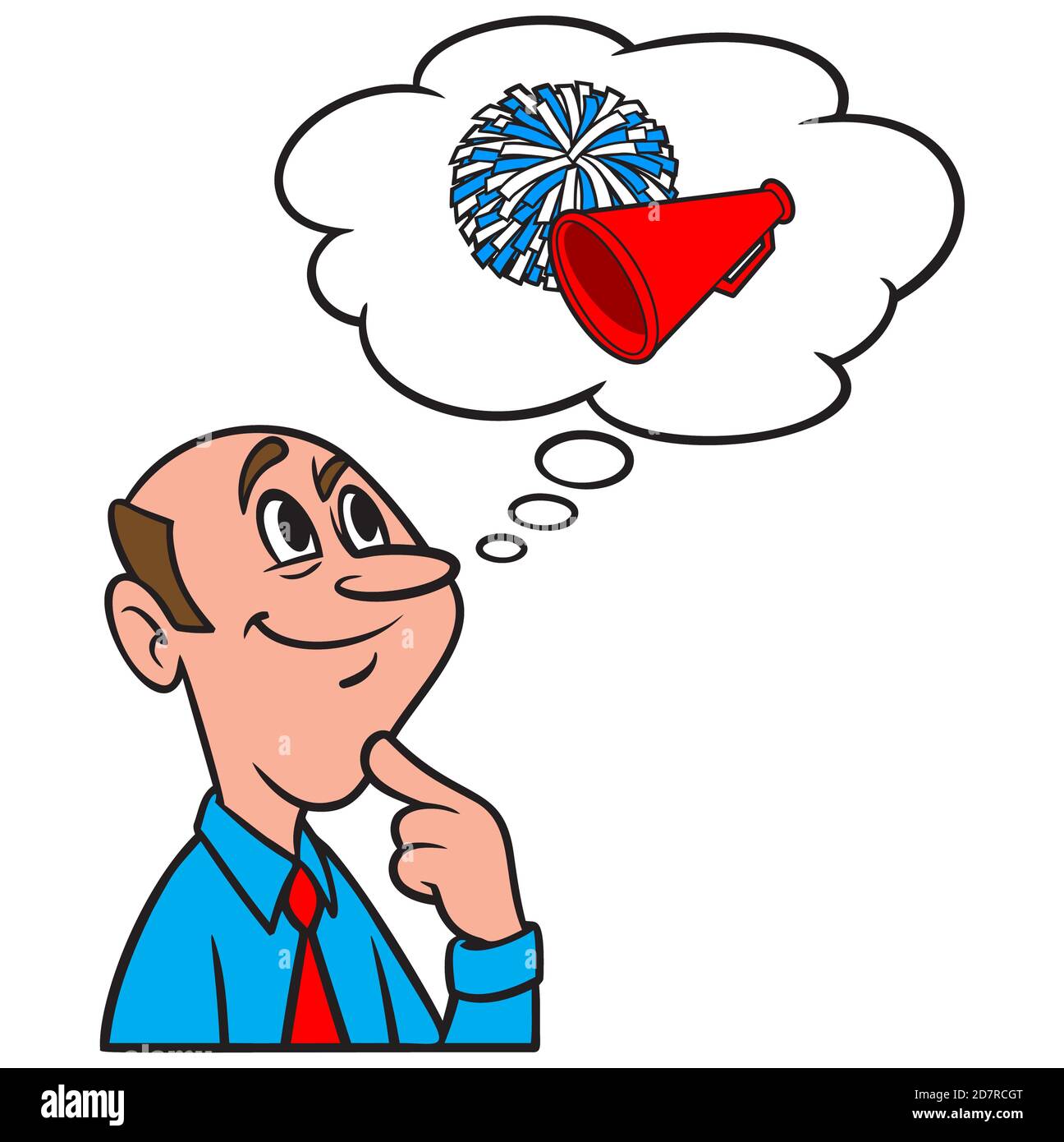 Pensare a Cheerleading - un'illustrazione cartoon di un uomo che pensa a Cheerleading. Illustrazione Vettoriale