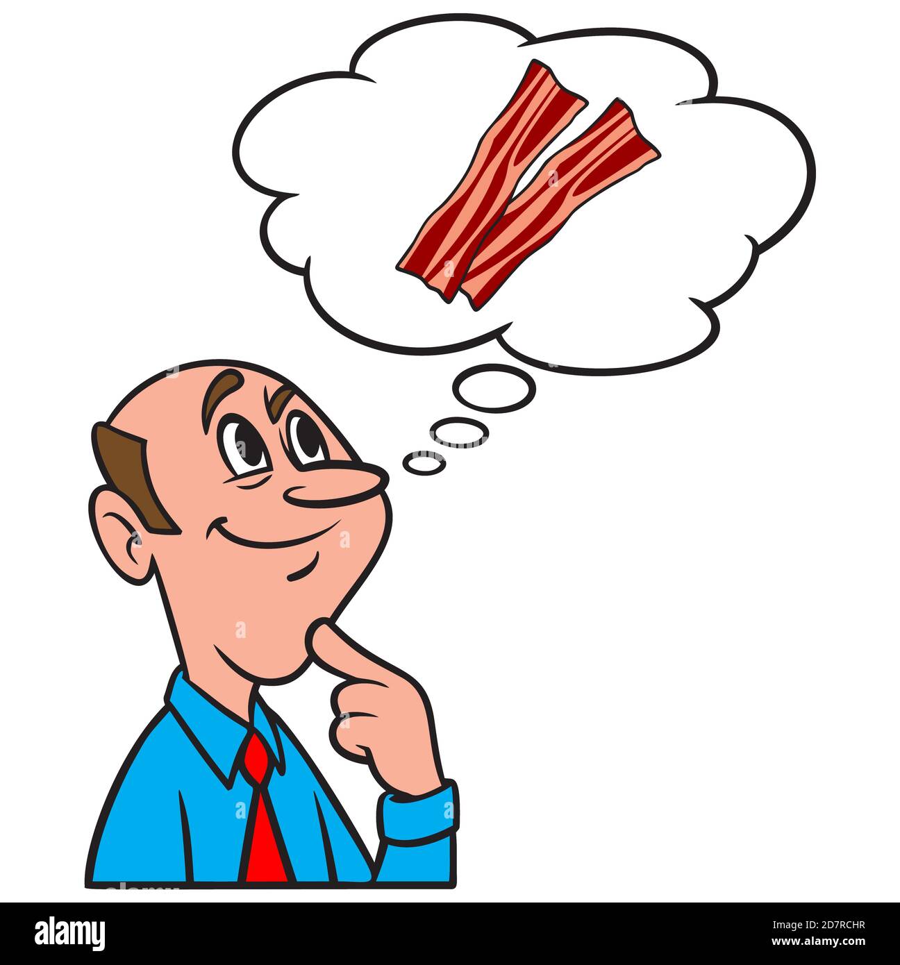 Pensare a Bacon - un'illustrazione cartoon di un uomo che pensa a Bacon. Illustrazione Vettoriale