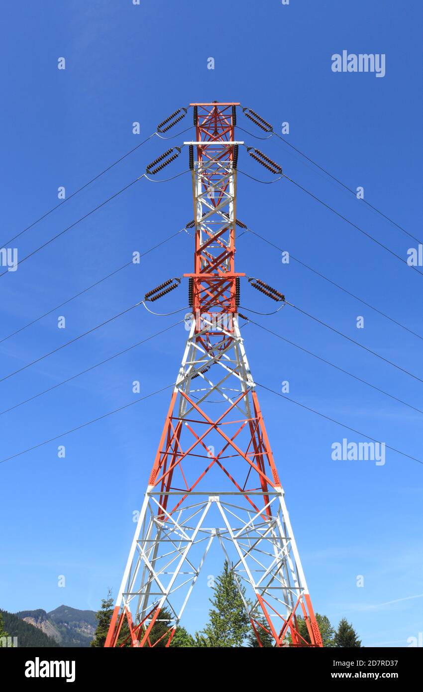 Tralicci elettrici e linee elettriche Foto Stock