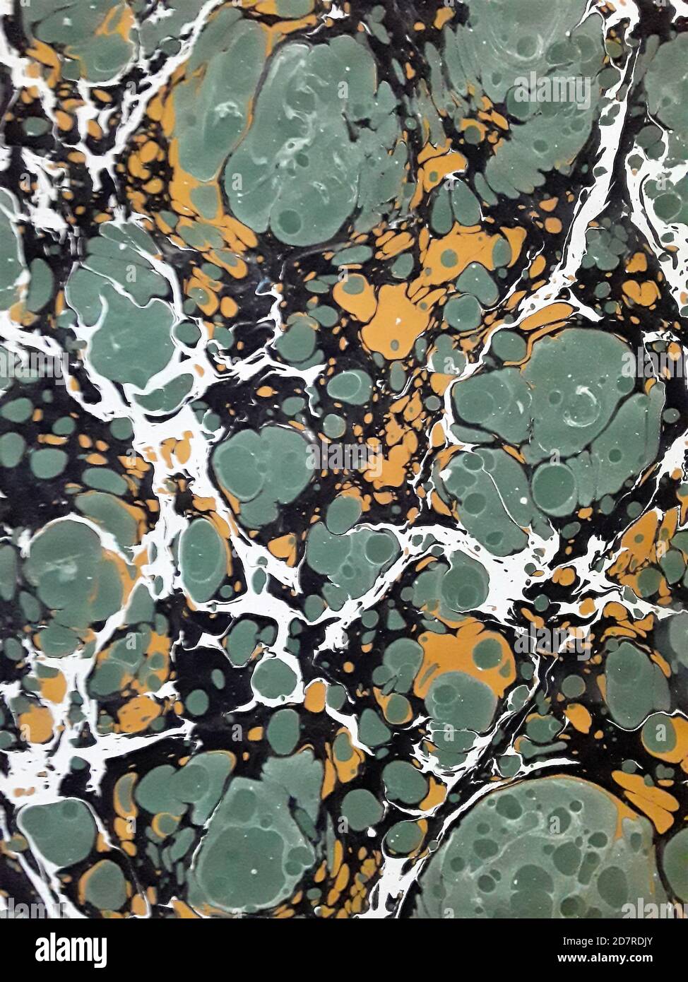 Disegno astratto della carta da parati. Immagine di marmorizzazione verde. Grafica di marbling. Un mix improvvisato di colori. Foto Stock