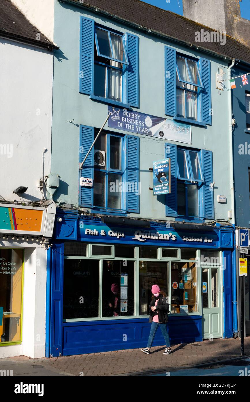 Killarney Shops, bar e ristoranti Quinlan's Seafood Bar Fish and Chips Restaurant in High Street Killarney, County Kerry, Irlanda Foto Stock