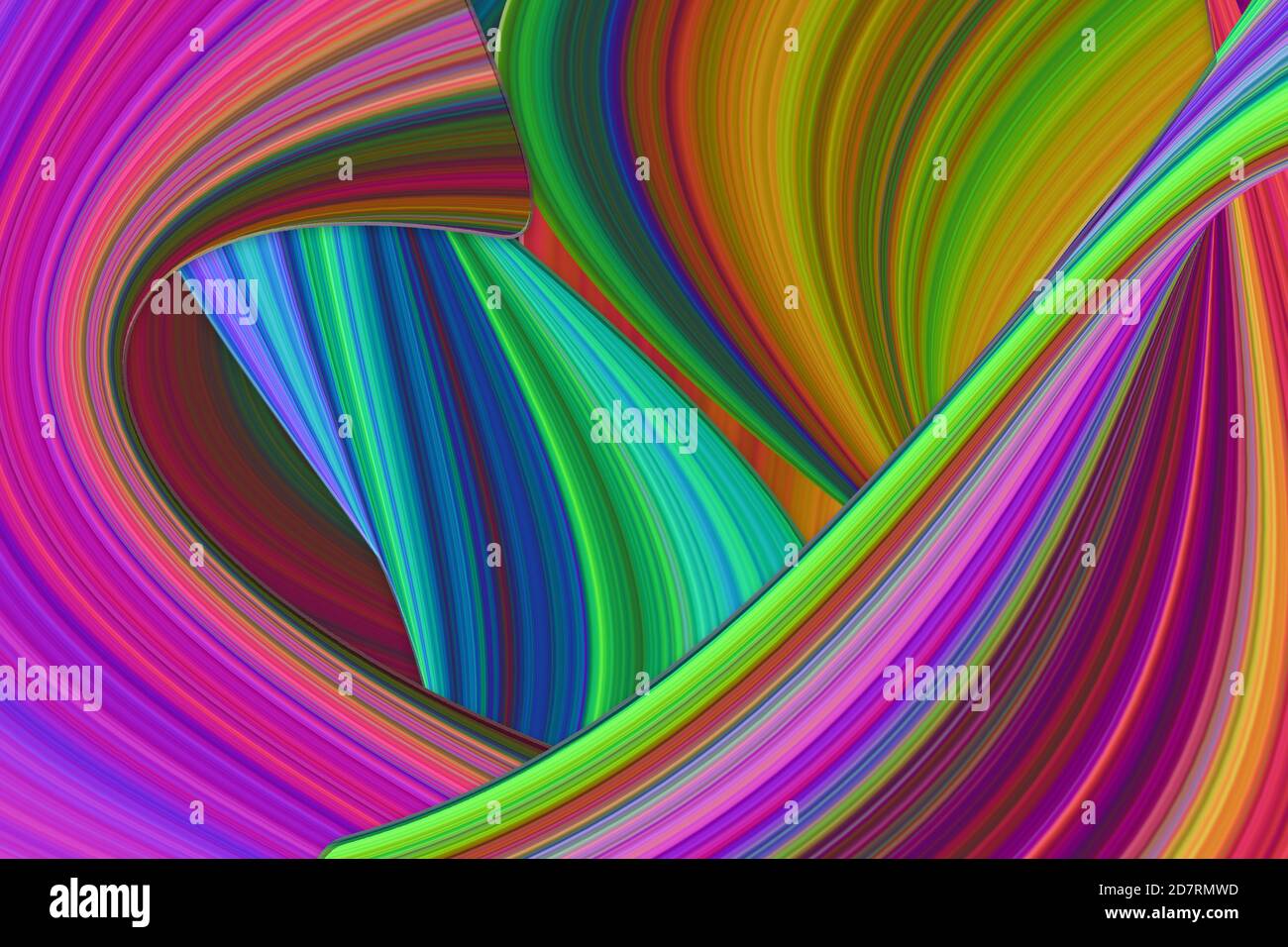 Illustrazione di torsioni e rotazioni sovrapposte multicolore. Modello astratto. Sfondo dinamico luminoso con linee ondulate colorate. Foto Stock