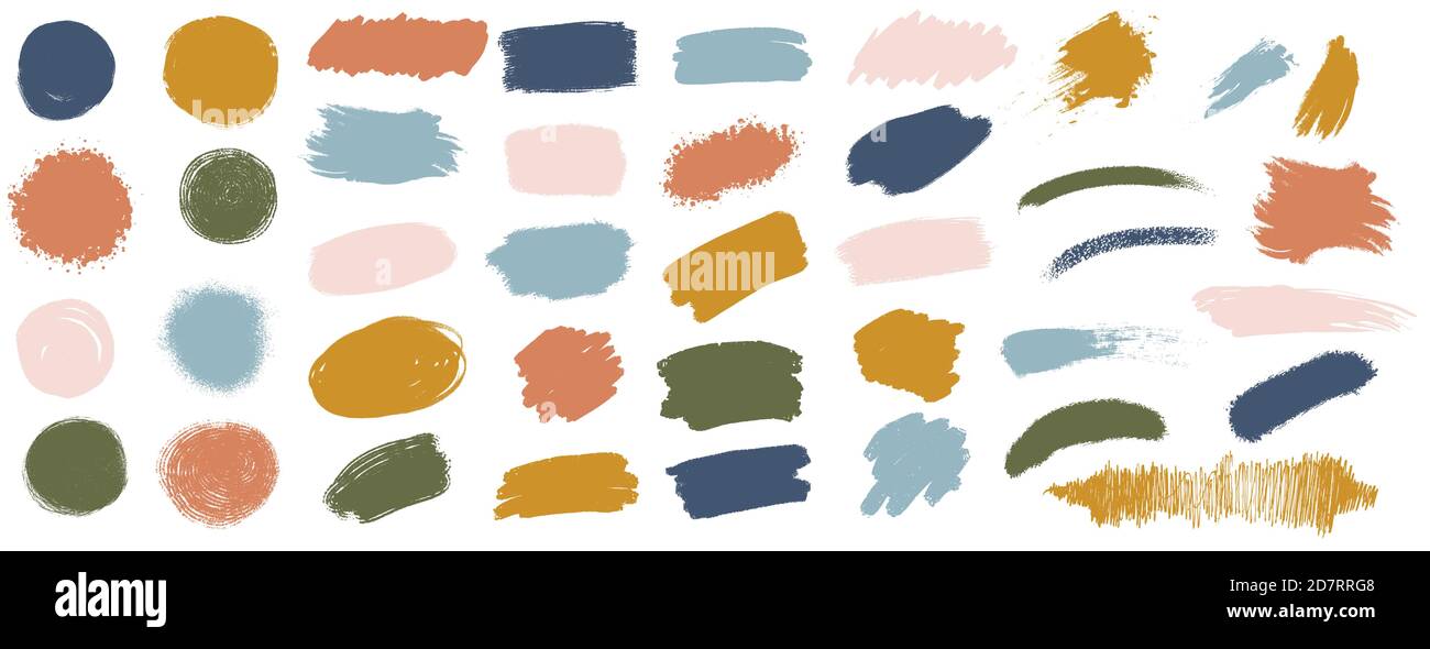 Grunge vettoriale acquerello inchiostro texture Set di colore pastello a polvere verniciato a mano pennello asciutto schizzi, tratti, macchie, macchie, elementi, strisce, linee, em Illustrazione Vettoriale