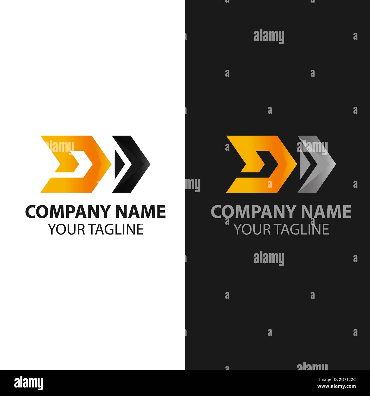 Lettera d con modello con logo a freccia, velocità, freccia e lettera d Illustrazione Vettoriale