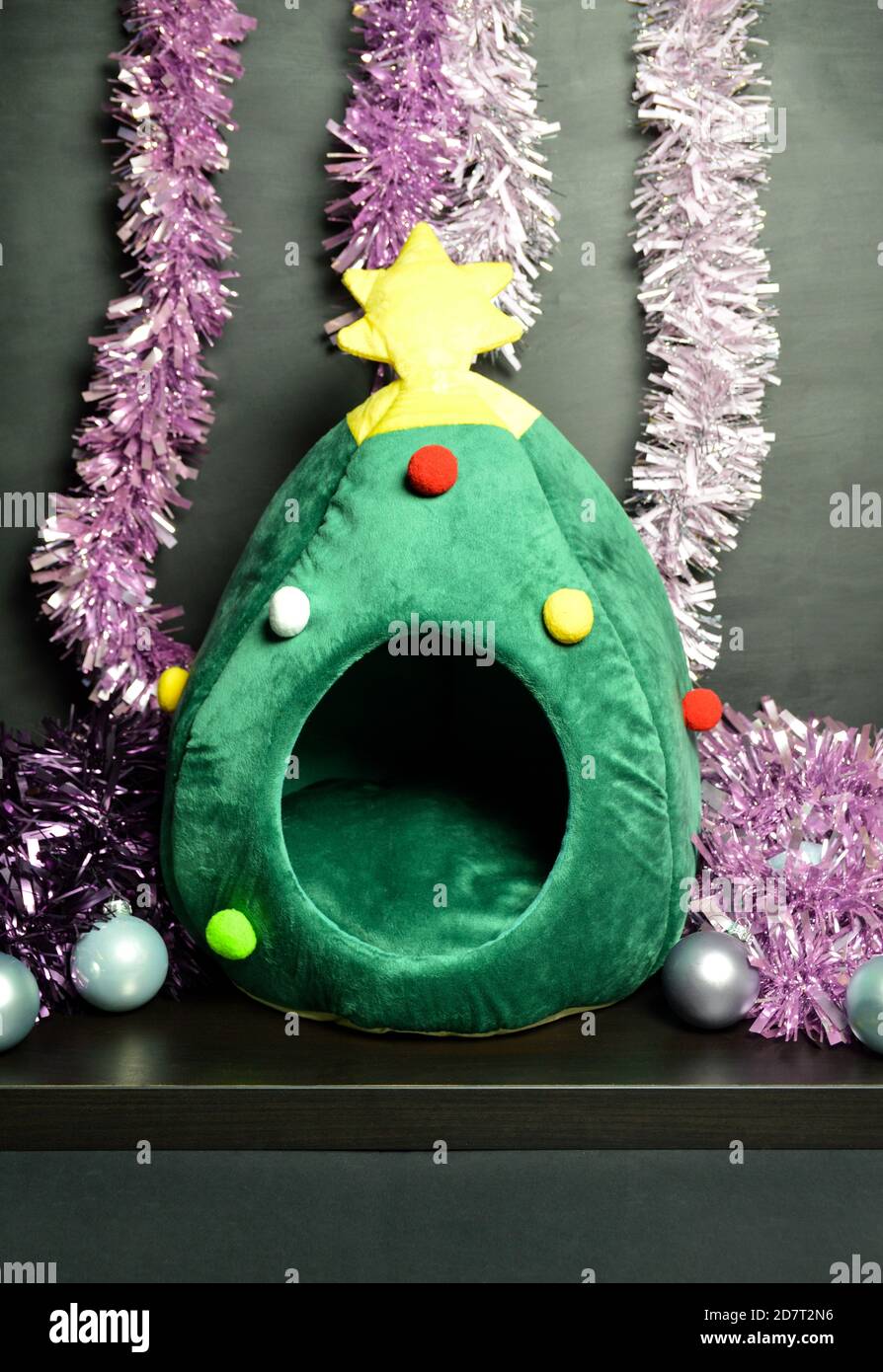 Un letto di gatto di Natale in un arredamento di Natale, durante la fine dell'anno celebrazioni Foto Stock