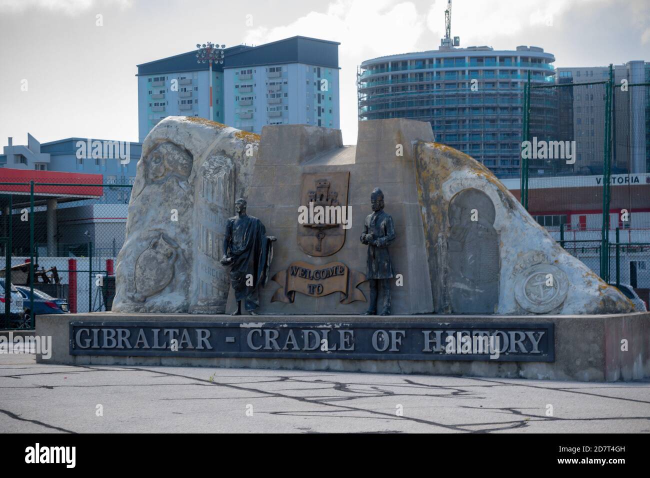 Gibilterra, Regno Unito, 3 ottobre 2018:- un monumento alla storia di Gibilterra vicino all'aeroporto. Gibilterra è un territorio britannico d'oltremare Foto Stock