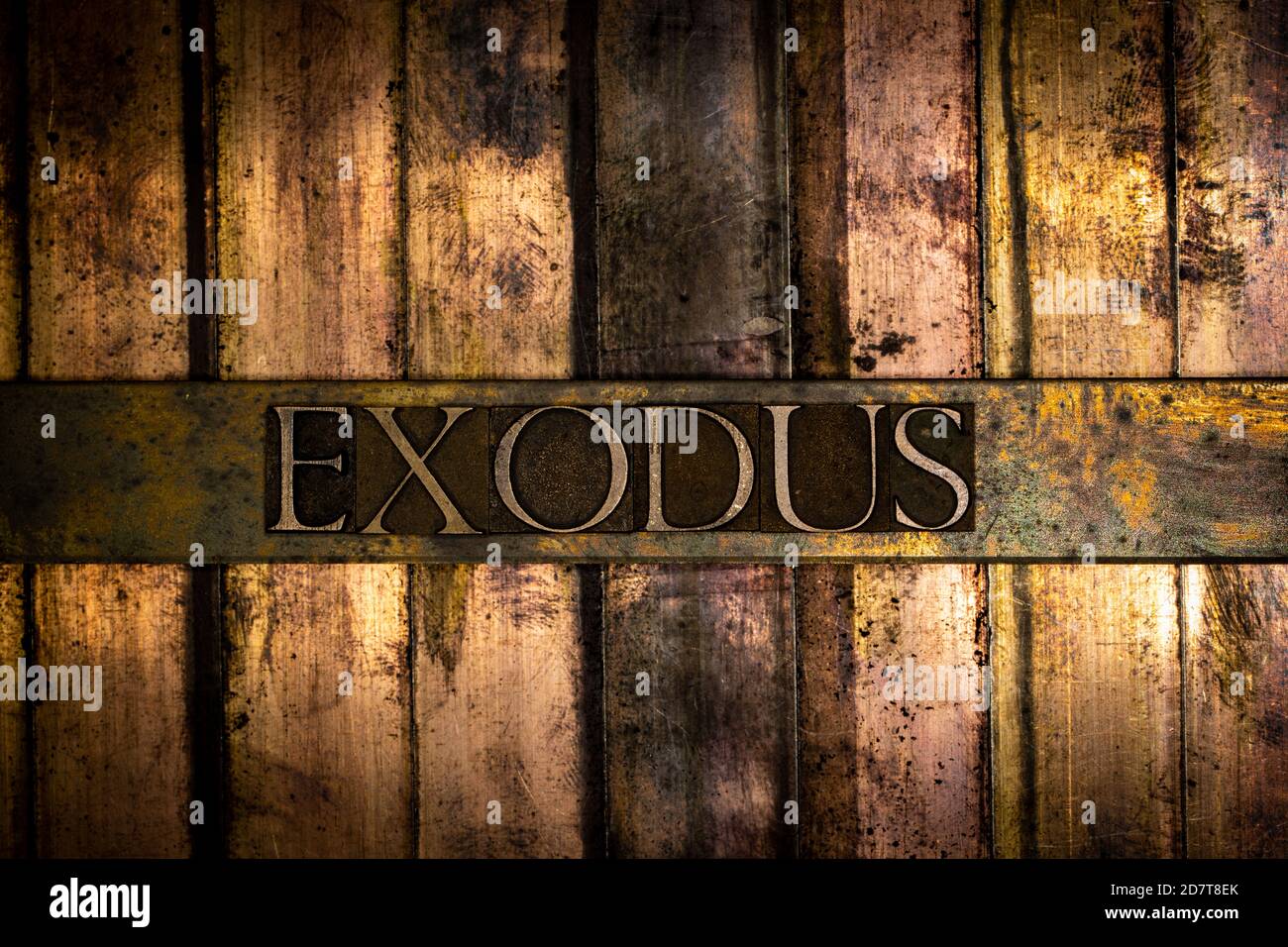 Messaggio di testo Exodus su sfondo in bronzo grunge vintage Foto Stock