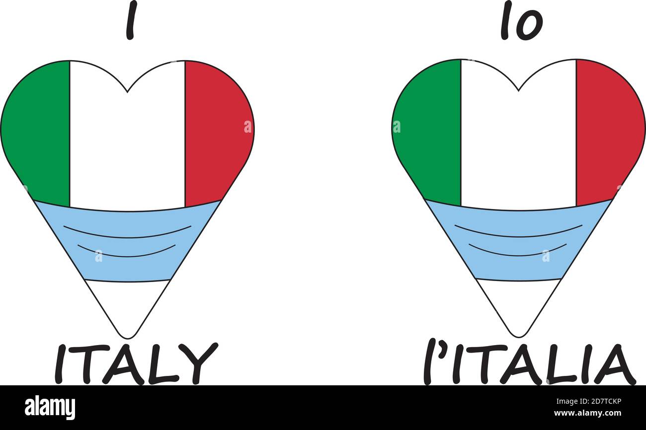 Io amo l'Italia, amo l'Italia, forma del cuore con maschera Illustrazione Vettoriale