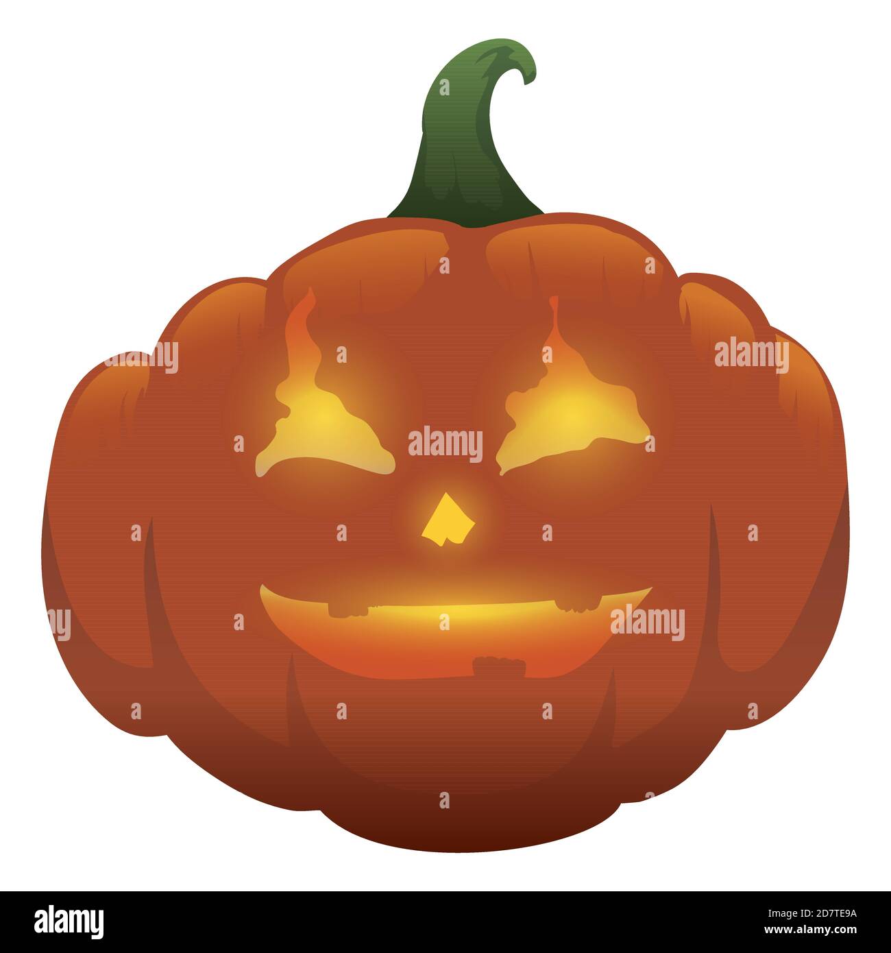 Zucca felice con gli occhi fiammeggianti e si illumina, isolato su sfondo bianco. Illustrazione Vettoriale