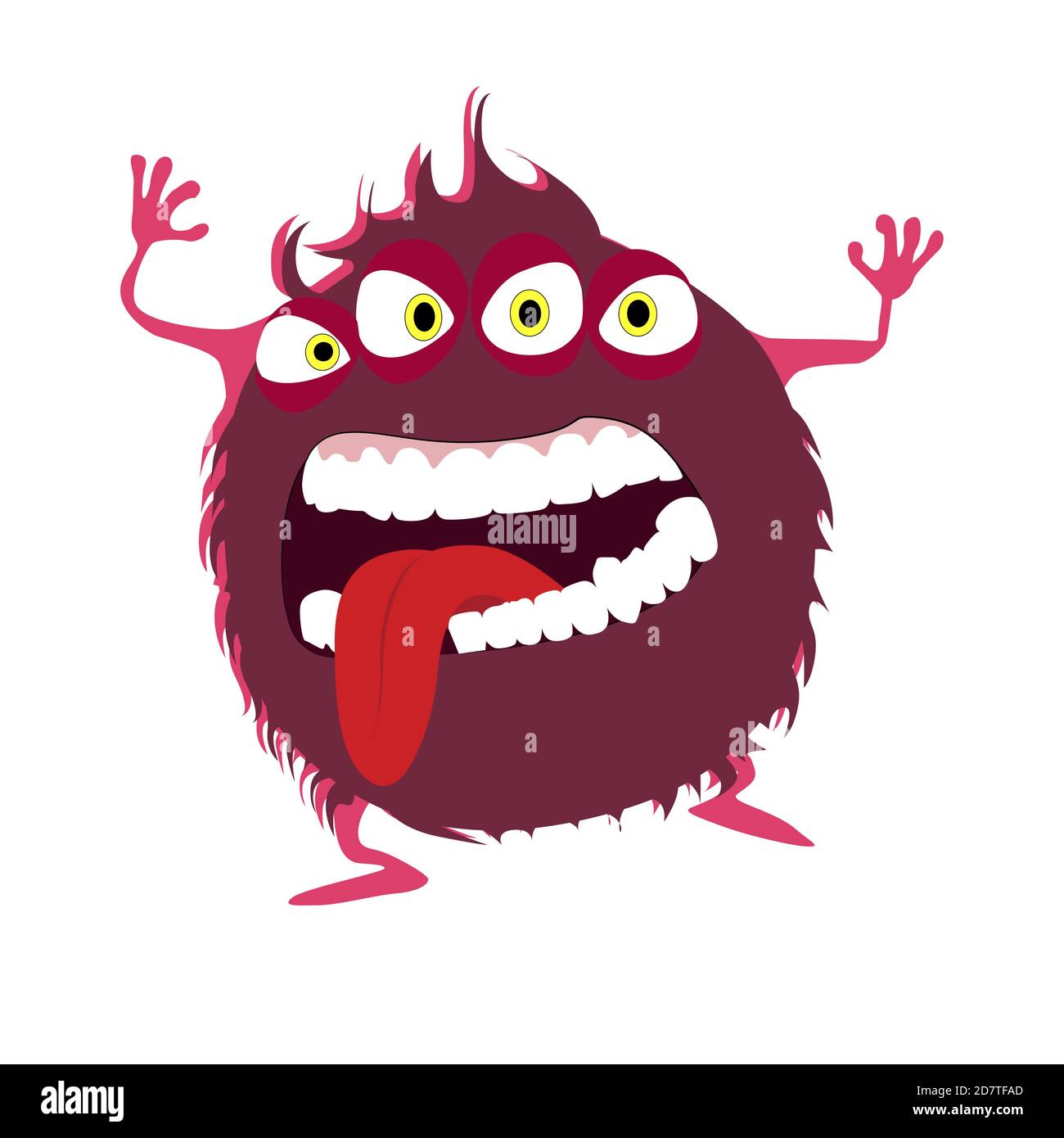 Goofy giocattolo paura bambini, mascotte allegra con espressione pazzesca della bocca e lingua, illustrazione vettoriale Illustrazione Vettoriale