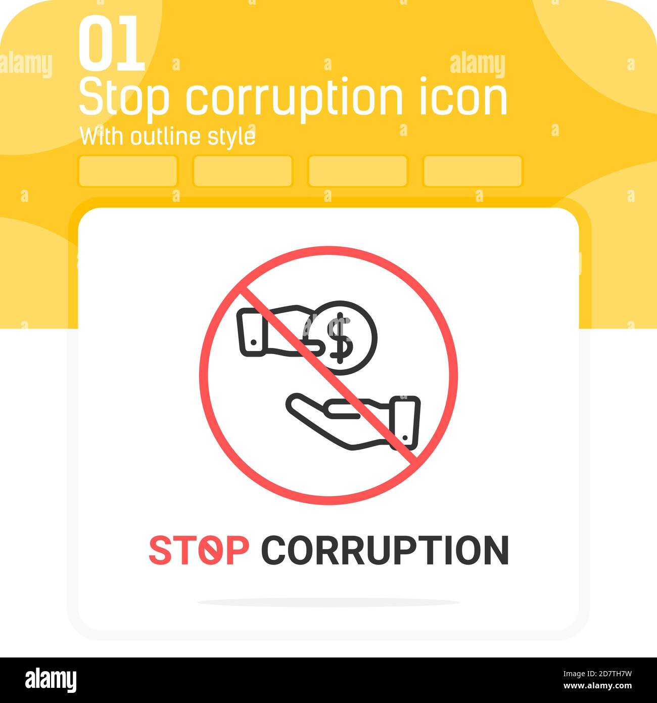 Stop corruzione premium icona con profilo sottile su isolato su sfondo bianco. Modello di disegno di simboli di illustrazione creativa vettoriale per le aziende Illustrazione Vettoriale