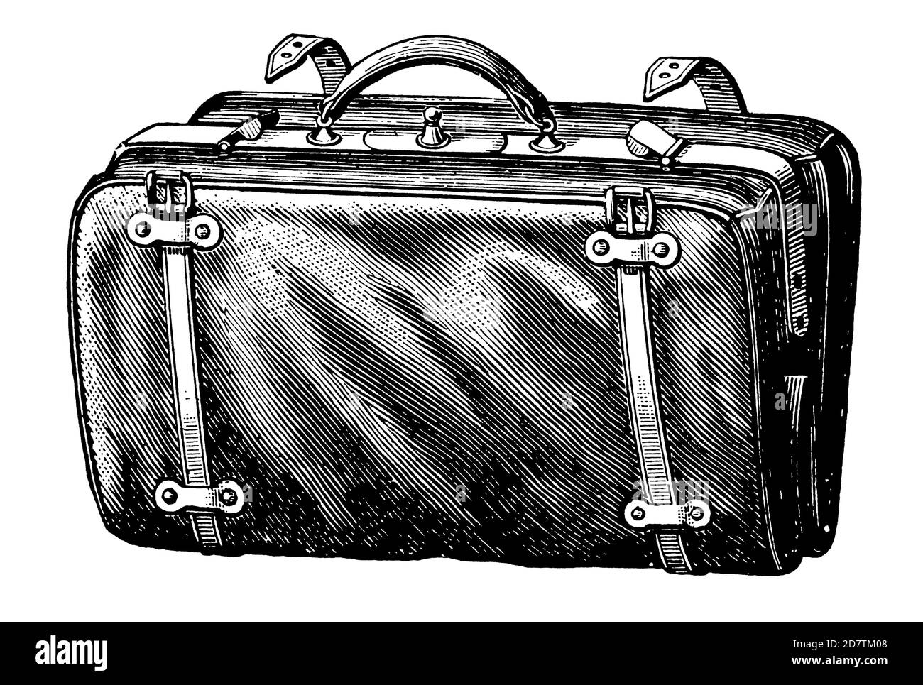 Vintage Travel Suitcase - Original Antique 19th Century Tourism Advertising Design illustrazioni in bianco e nero di accessori e borse da viaggio Foto Stock