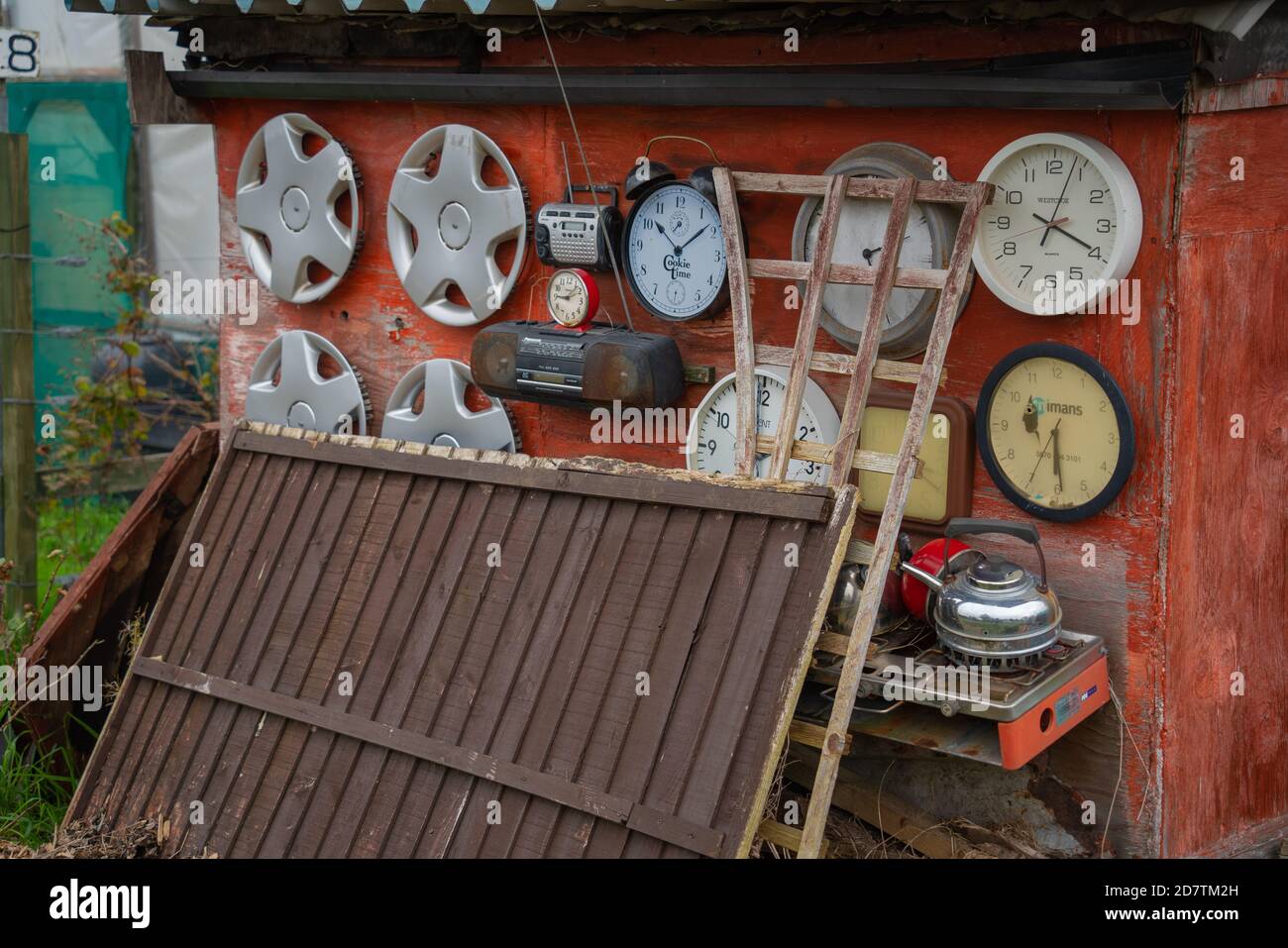 Prendendo su un patch di verdure di assegnazione, heap di composto, patch di cavolo, progettando il layout, obiettivi organici, piante che si sviluppano, raccolto, giardinaggio organico. Foto Stock