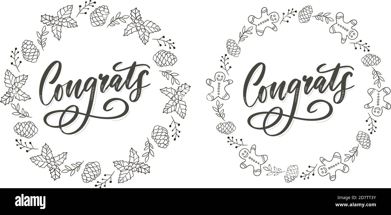 Congrats Congratulazioni carta scritta calligraphy testo Pennello Illustrazione Vettoriale