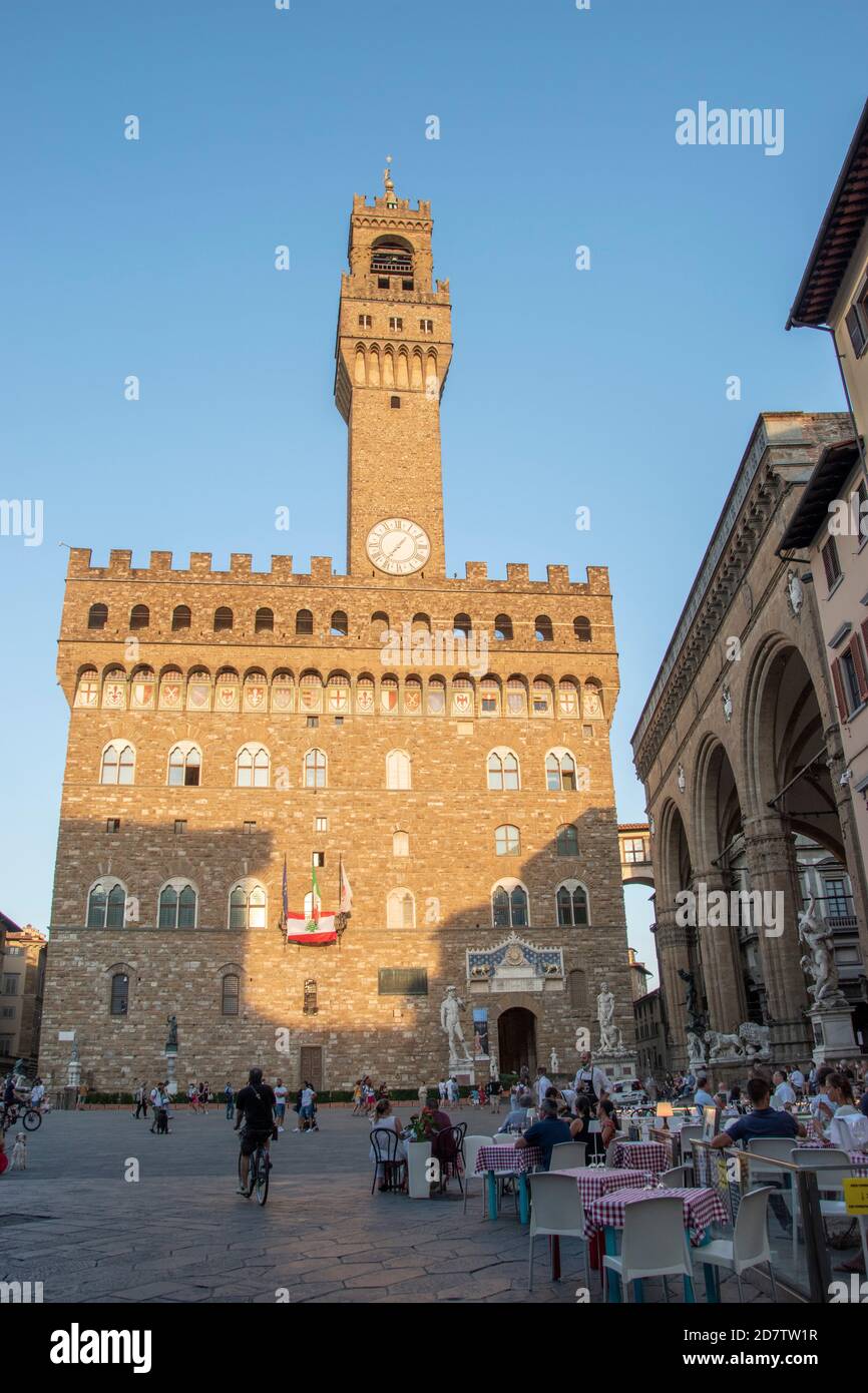 Veduta di Palazzo Vecchio a Firenze, Toscana, Italia. Foto Stock