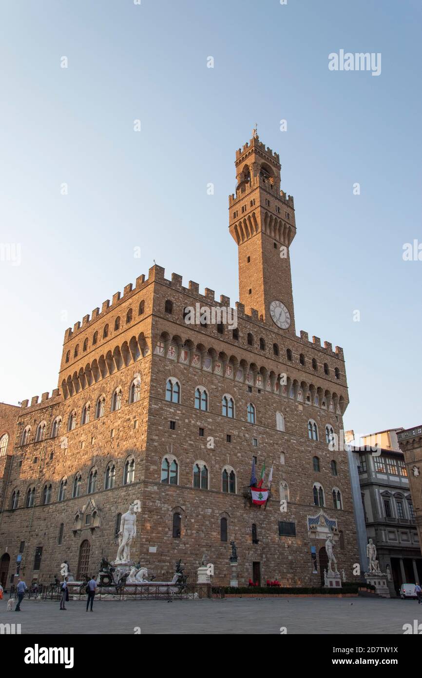 Veduta di Palazzo Vecchio a Firenze, Toscana, Italia. Foto Stock