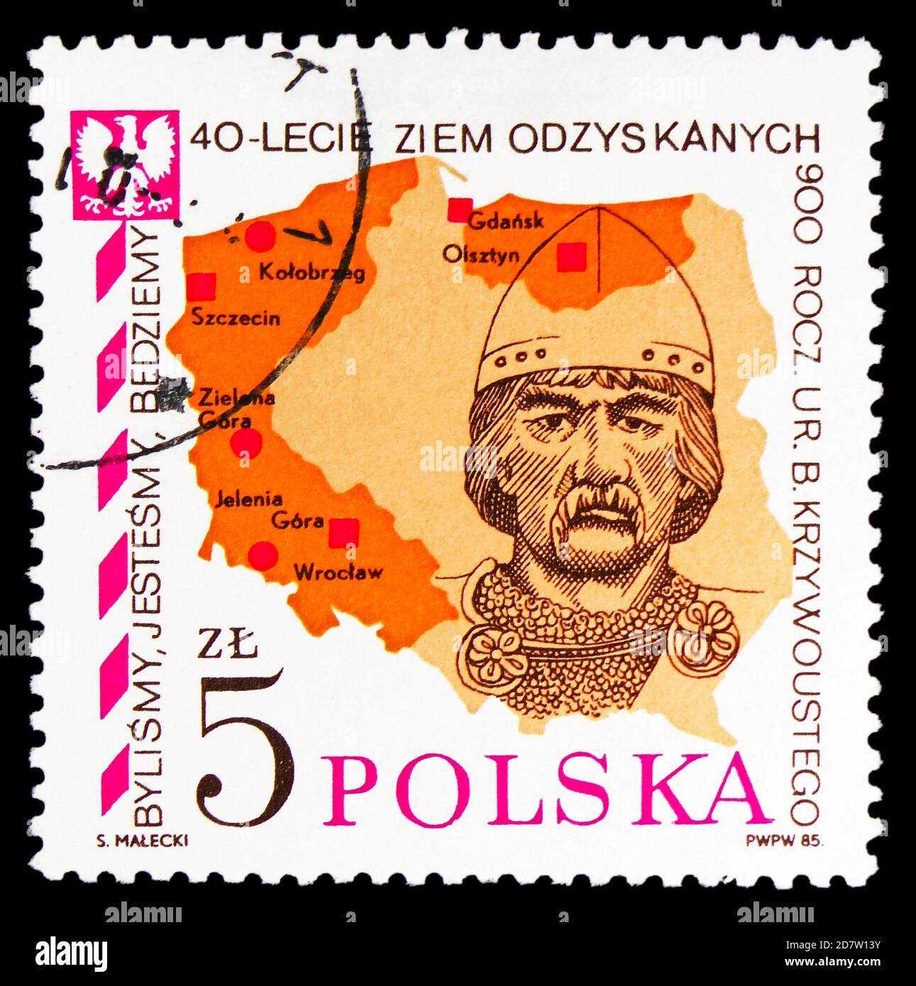 MOSCA, RUSSIA - 9 OTTOBRE 2020: Francobollo stampato in Polonia mostra il Principe Boleslaw Krzywouty (1085-1138), carte della serie Polonia, circa 1985 Foto Stock