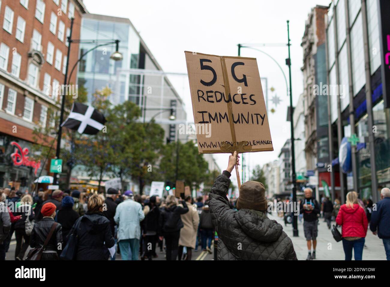 Un protester tiene un cartello durante un rally anti-lockdown a Londra, 24 ottobre 2020 Foto Stock