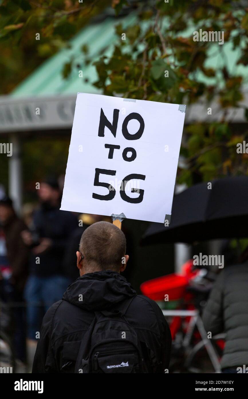 Protester con placard durante un rally anti-lockdown a Londra, 24 ottobre 2020 Foto Stock