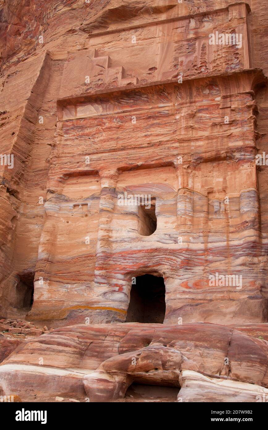 La Tomba della Seta nella città di Petra, Giordania Foto Stock
